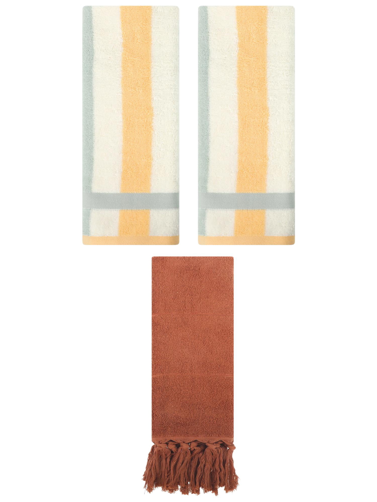 Unique Bargains 3 Pack Absorbent Comfy Hand Towel Brown/Blue Orange 14"x30"/13"x29"