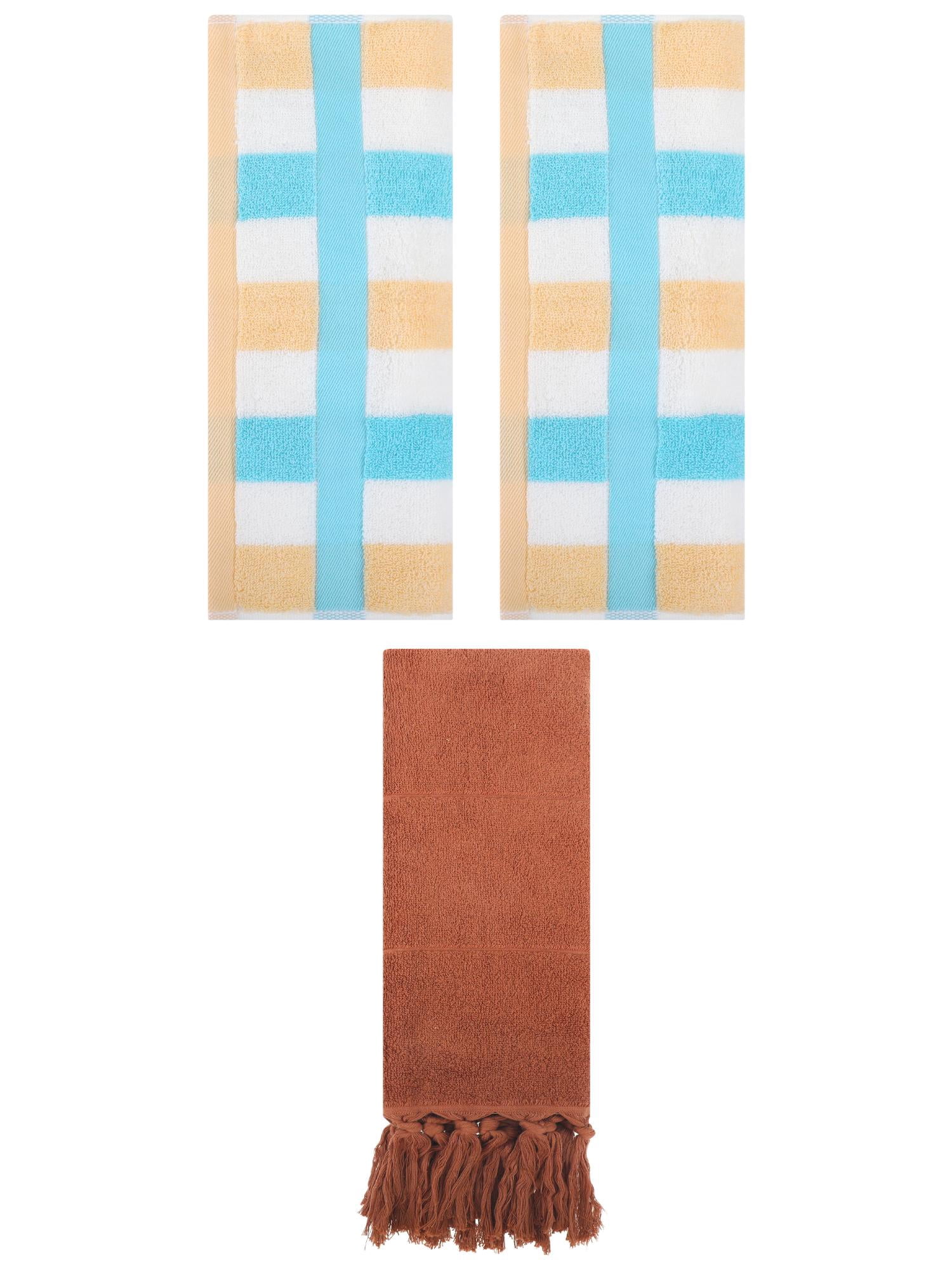 Unique Bargains 3 Pack Absorbent Comfy Hand Towel Brown/Blue Yellow 14"x30"/13"x29"