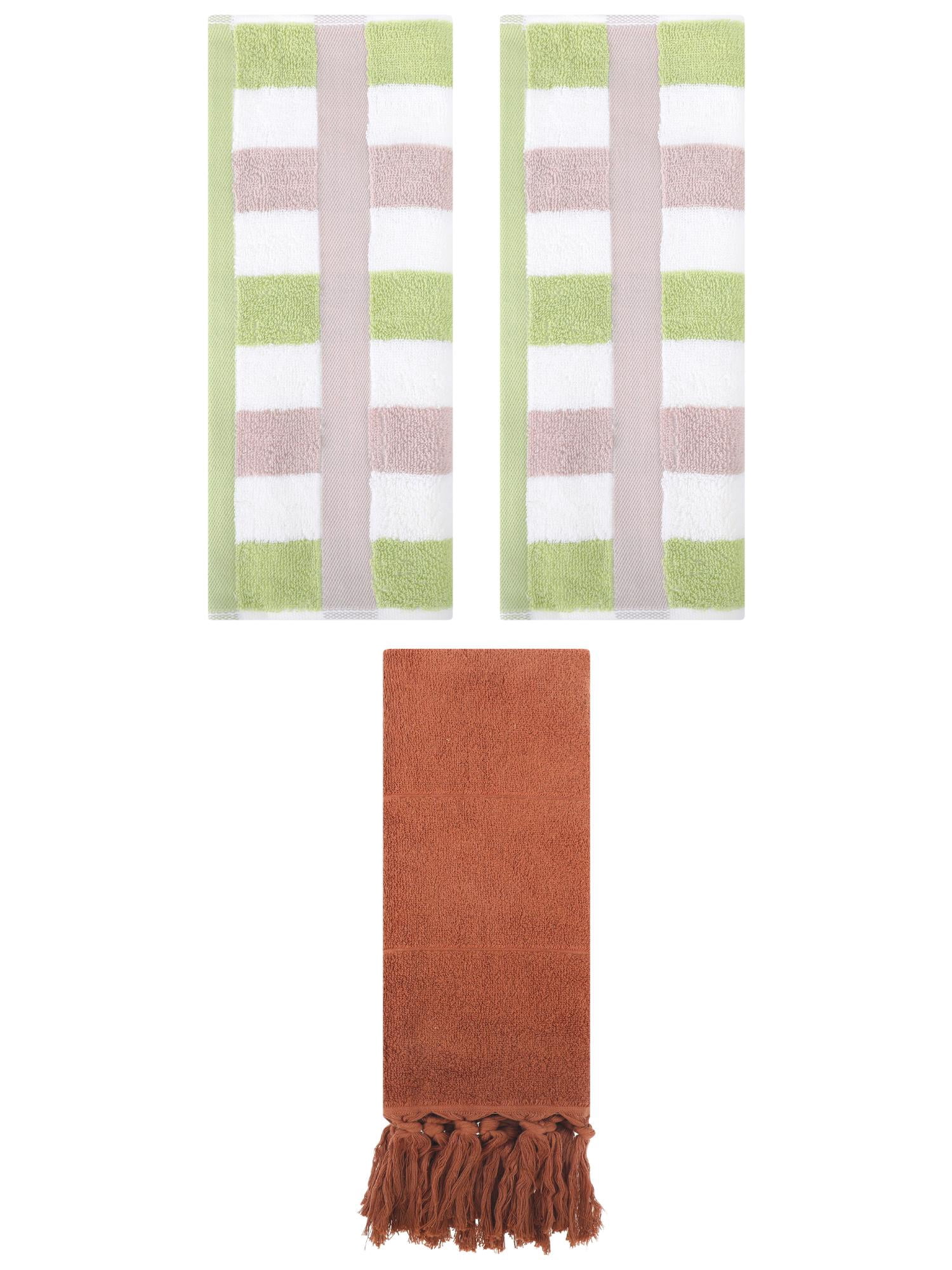 Unique Bargains 3 Pack Absorbent Comfy Hand Towel Brown/Green 14"x30"/13"x29"