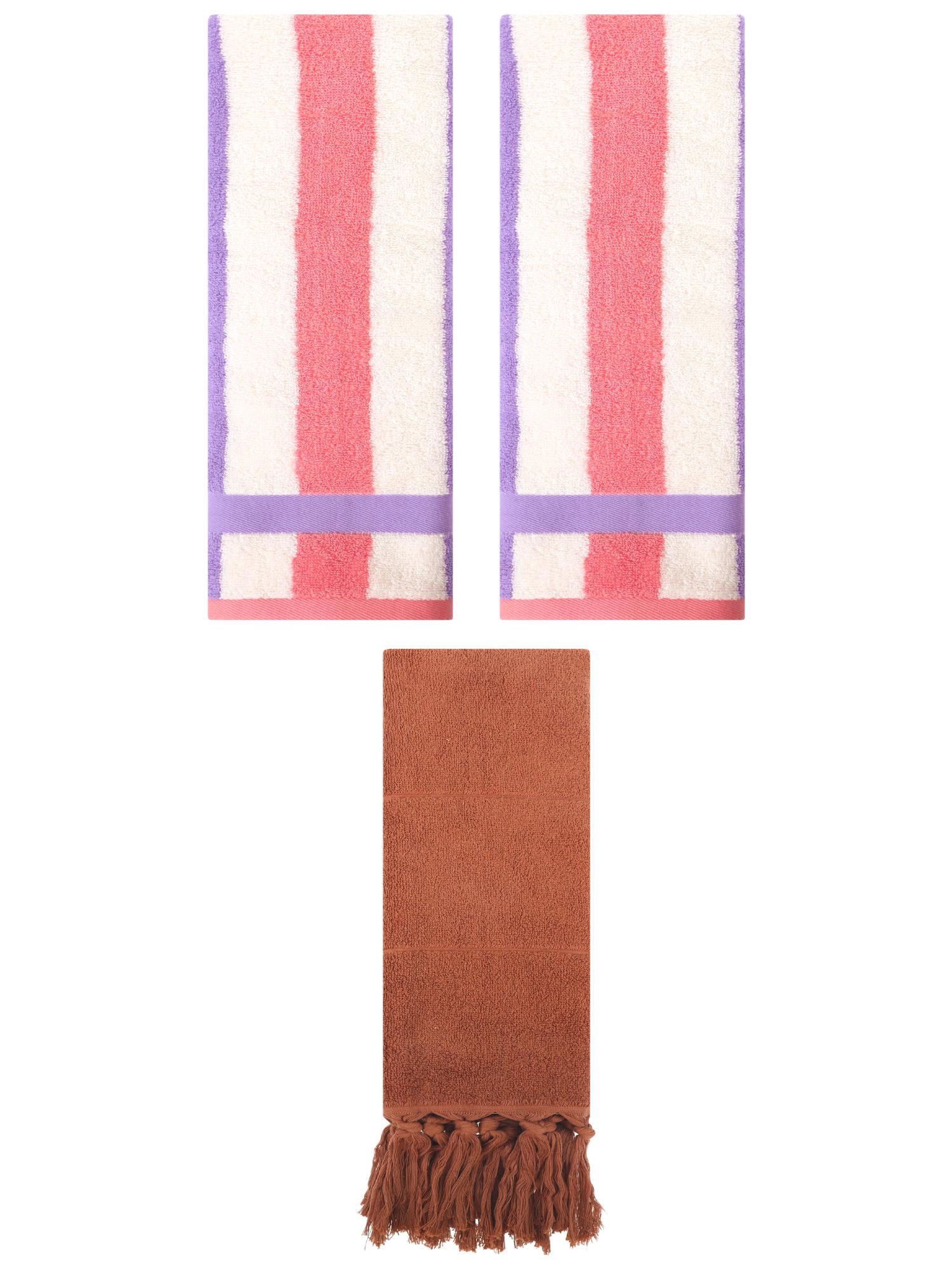 Unique Bargains 3 Pack Absorbent Comfy Hand Towel Brown/Purple Pink 14"x30"/13"x29"
