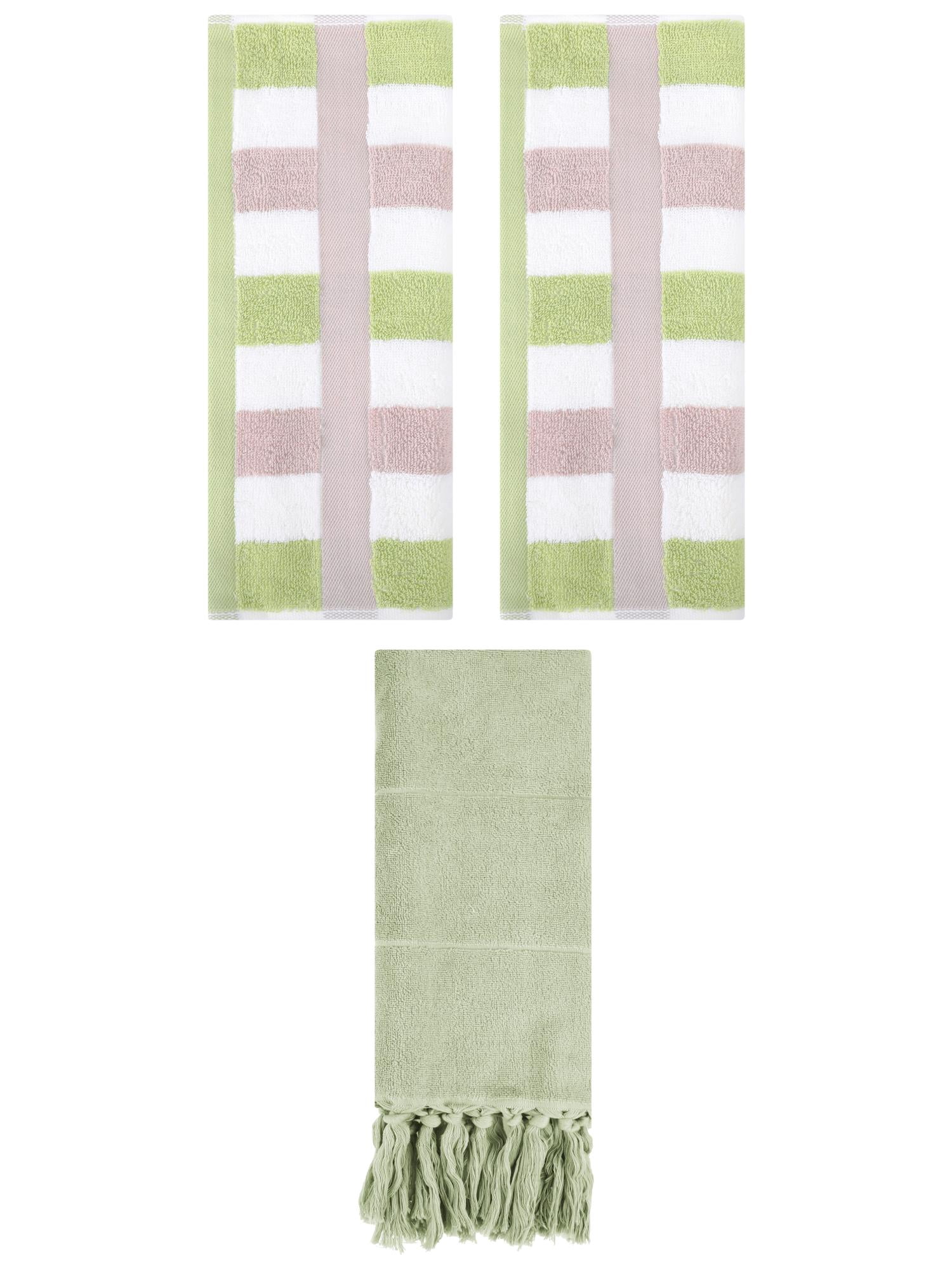 Unique Bargains 3 Pack Absorbent Comfy Hand Towel Green 14"x30"/13"x29"