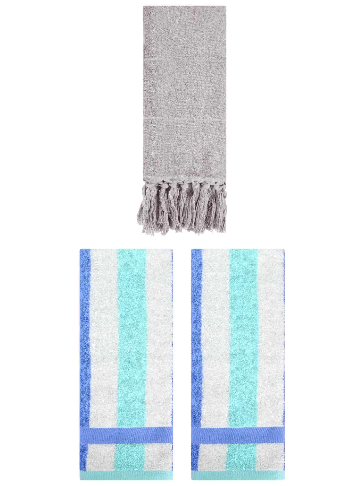 Unique Bargains 3 Pack Absorbent Comfy Hand Towel Grey/Blue Green 14"x30"/13"x29"