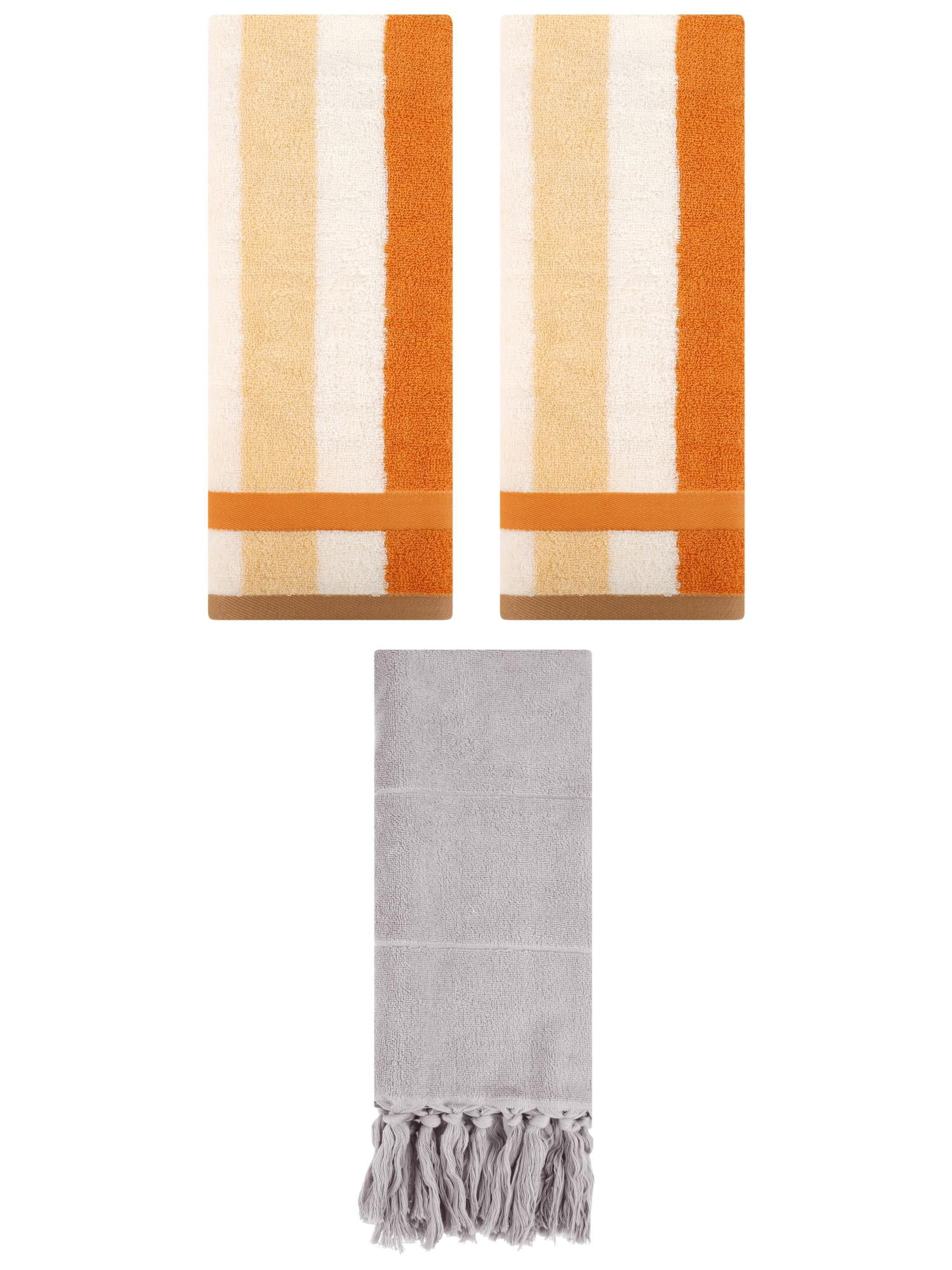 Unique Bargains 3 Pack Absorbent Comfy Hand Towel Grey/Brown Yellow 14"x30"/13"x29"