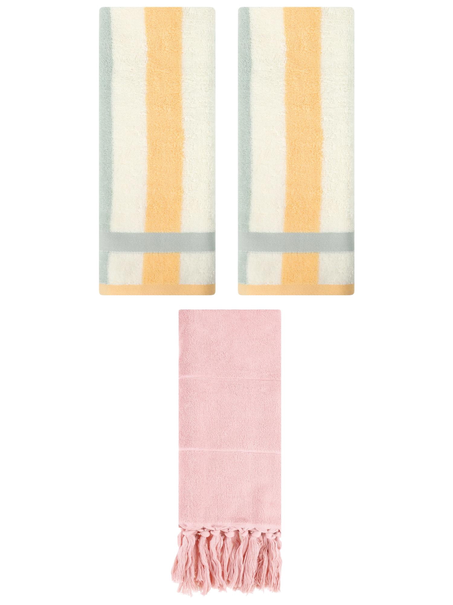 Unique Bargains 3 Pack Absorbent Comfy Hand Towel Pink/Blue Orange 14"x30"/13"x29"