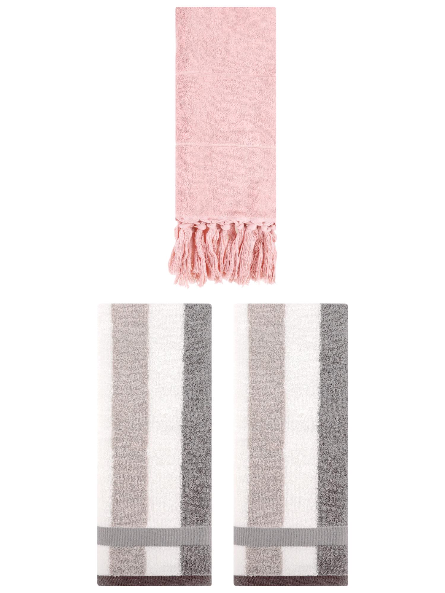 Unique Bargains 3 Pack Absorbent Comfy Hand Towel Pink/Grey 14"x30"/13"x29"