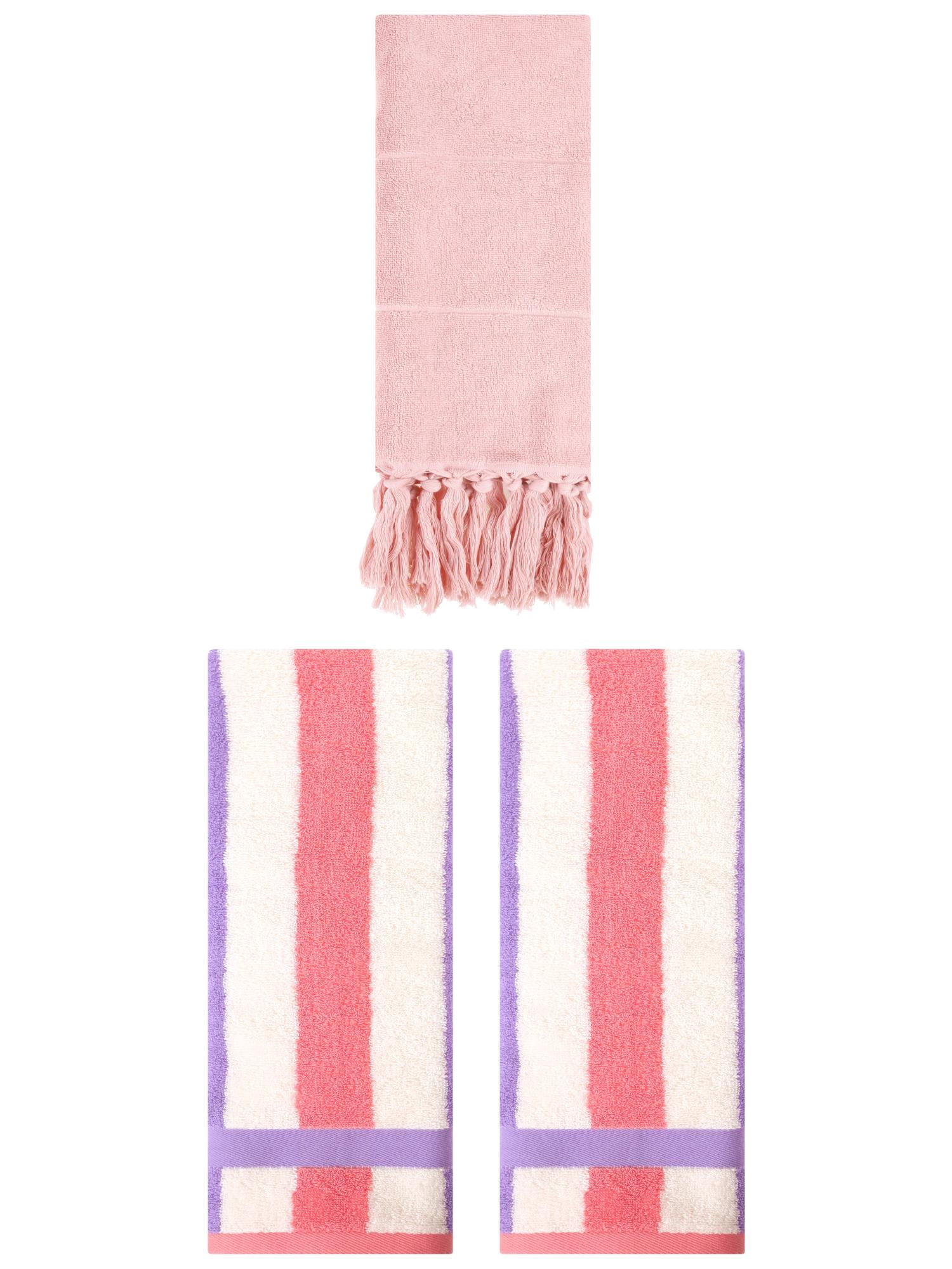 Unique Bargains 3 Pack Absorbent Comfy Hand Towel Pink/Purple Pink 14"x30"/13"x29"