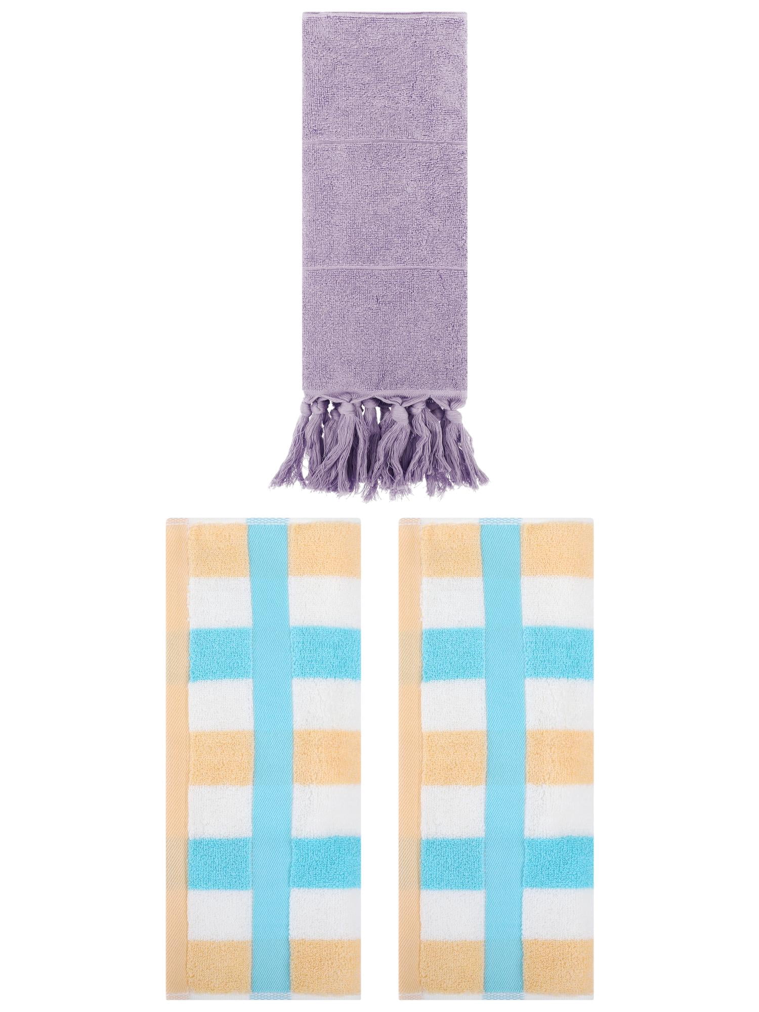 Unique Bargains 3 Pack Absorbent Comfy Hand Towel Purple/Blue Yellow 14"x30"/13"x29"