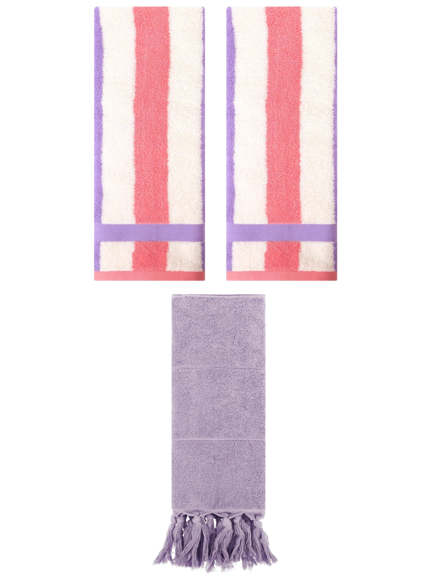 Unique Bargains 3 Pack Absorbent Comfy Hand Towel Purple/Purple Pink 14"x30"/13"x29"