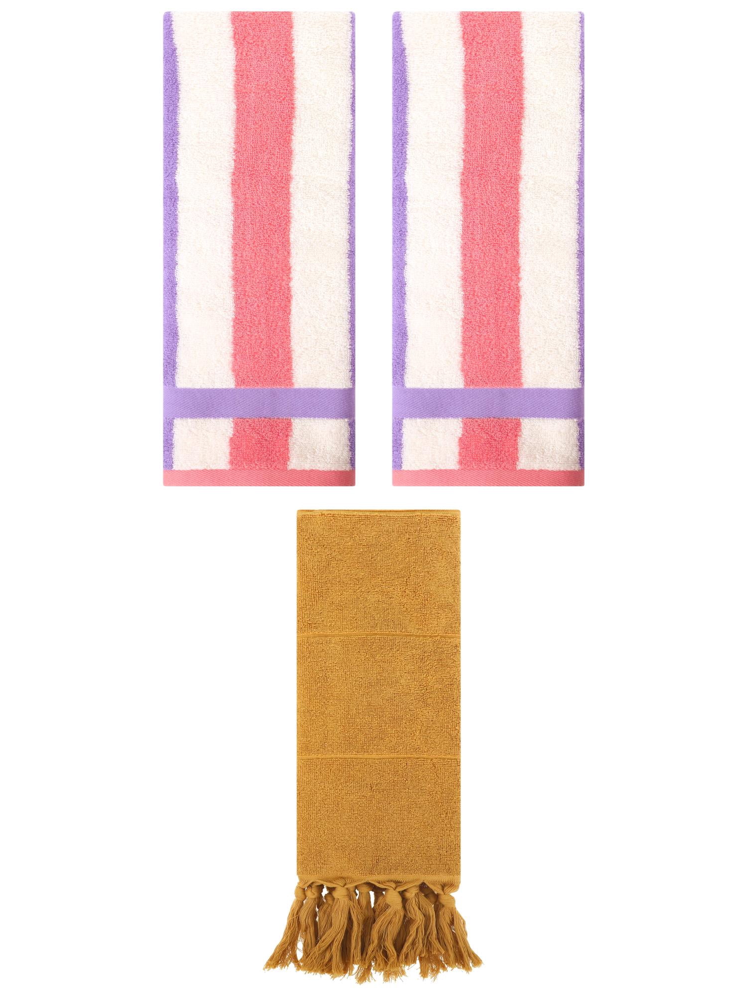 Unique Bargains 3 Pack Absorbent Comfy Hand Towel Yellow/Purple Pink 14"x30"/13"x29"