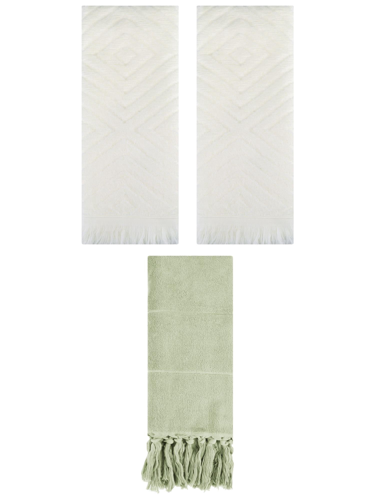 Unique Bargains 3 Pack Absorbent Hand Towels with tassel Green/Beige 14"x30"/13"x29"