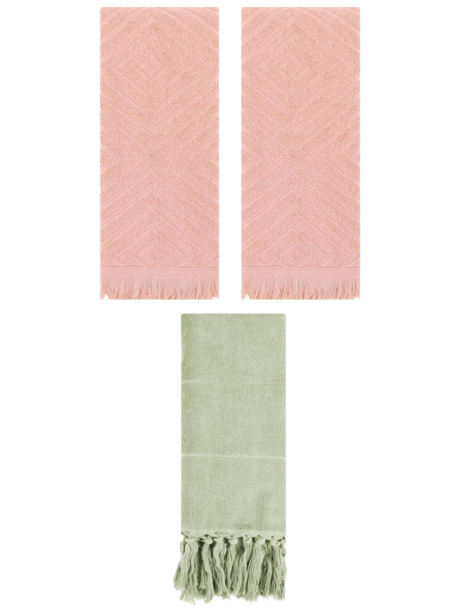 Unique Bargains 3 Pack Absorbent Hand Towels with tassel Green/Orange 14"x30"/13"x29"
