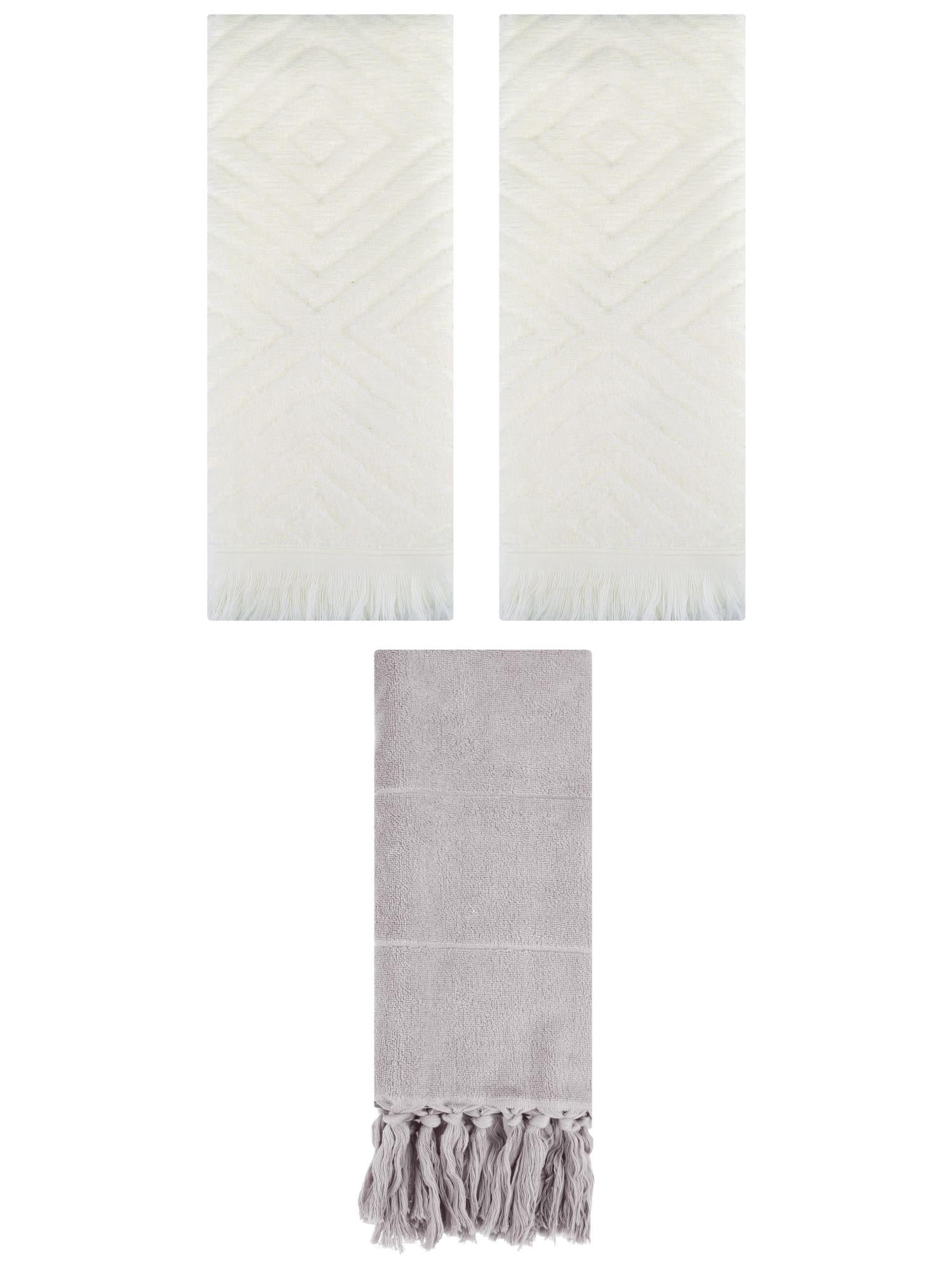 Unique Bargains 3 Pack Absorbent Hand Towels with tassel Grey/Beige 14"x30"/13"x29"