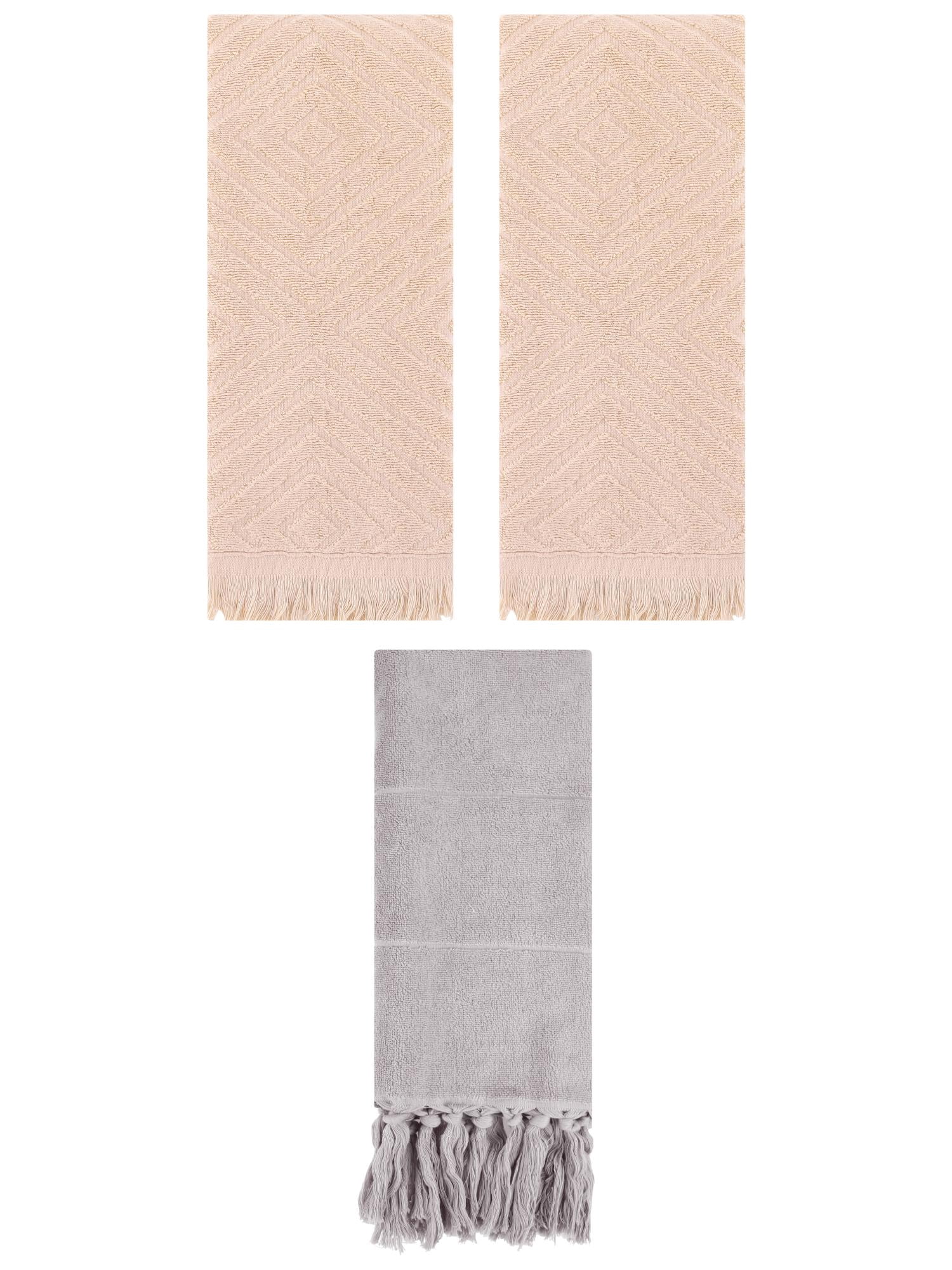 Unique Bargains 3 Pack Absorbent Hand Towels with tassel Grey/Brown 14"x30"/13"x29"