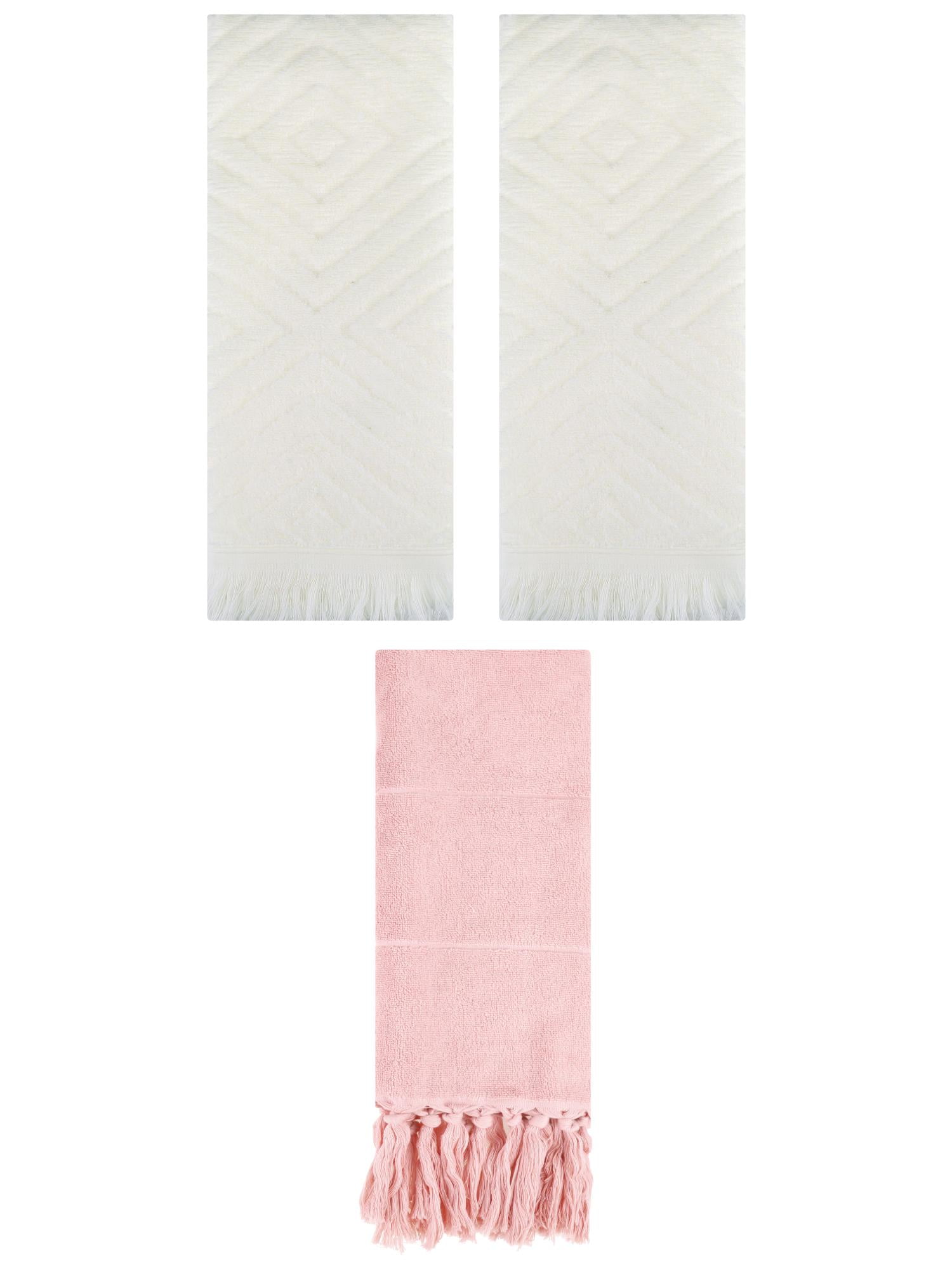Unique Bargains 3 Pack Absorbent Hand Towels with tassel Pink/Beige 14"x30"/13"x29"