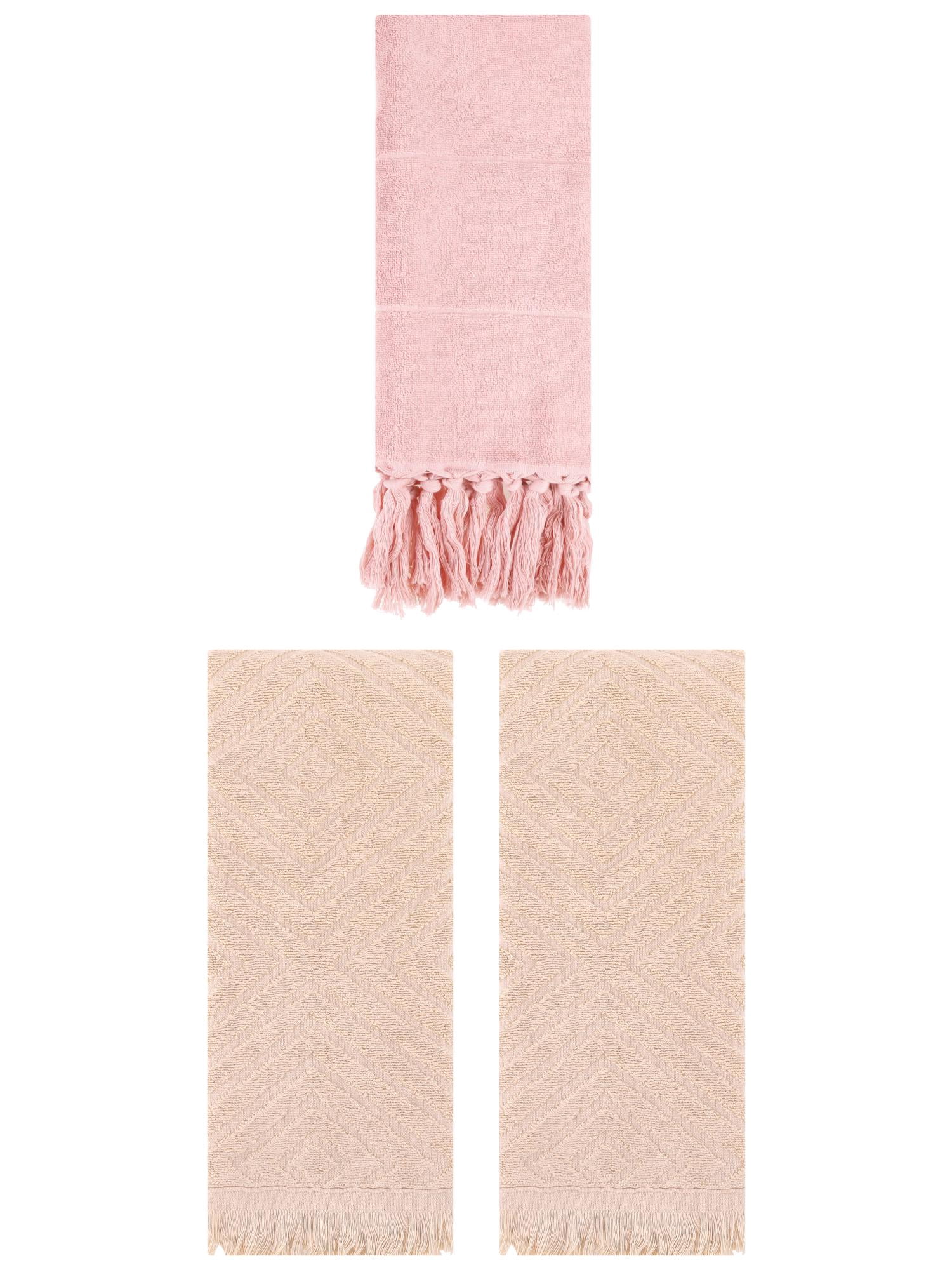 Unique Bargains 3 Pack Absorbent Hand Towels with tassel Pink/Brown 14"x30"/13"x29"