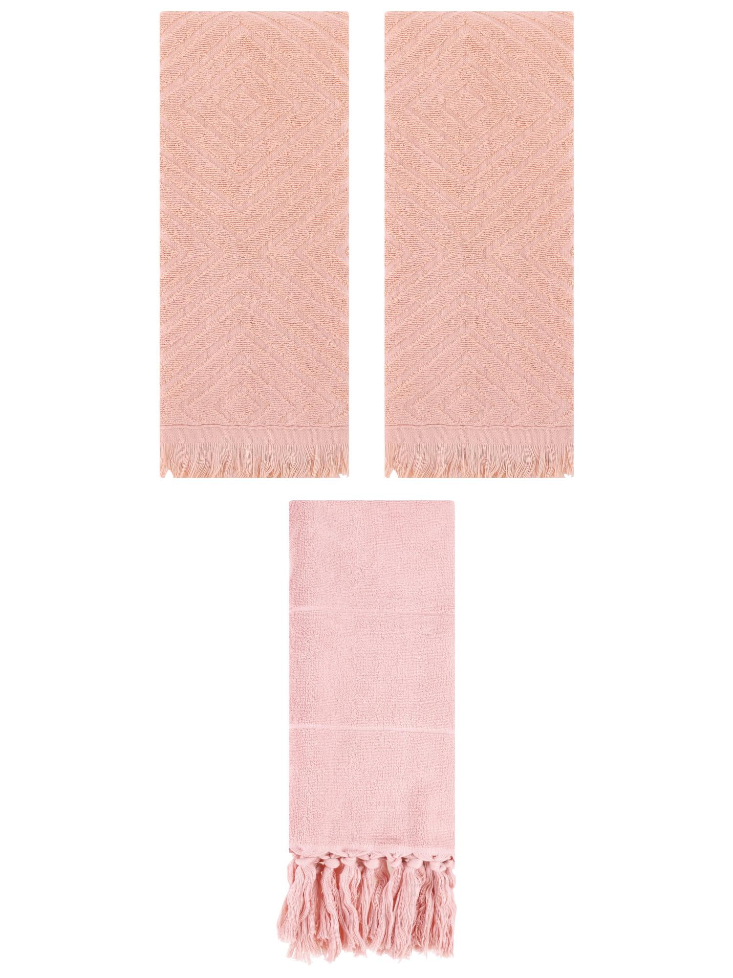 Unique Bargains 3 Pack Absorbent Hand Towels with tassel Pink/Orange 14"x30"/13"x29"