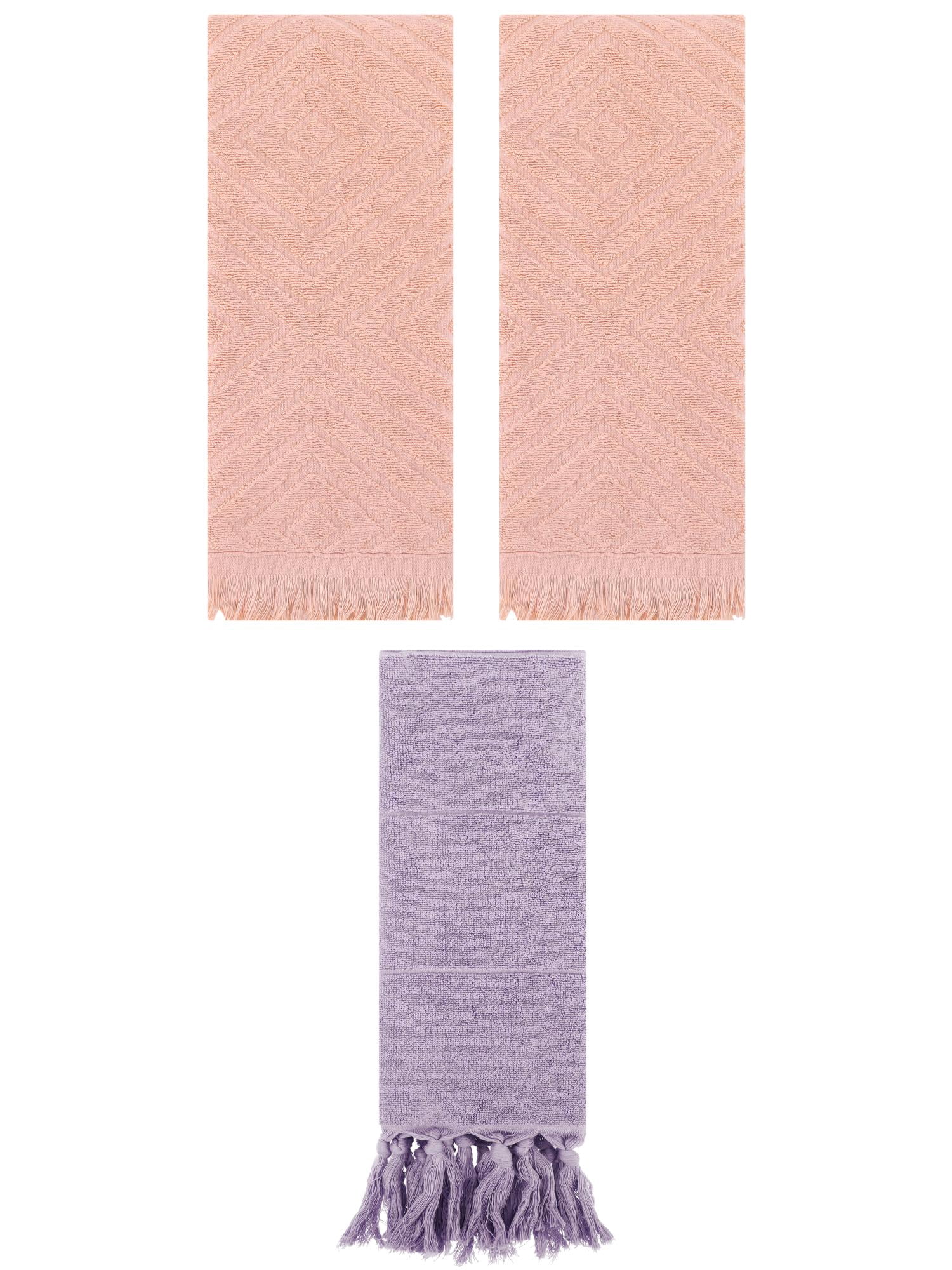 Unique Bargains 3 Pack Absorbent Hand Towels with tassel Purple/Orange 14"x30"/13"x29"
