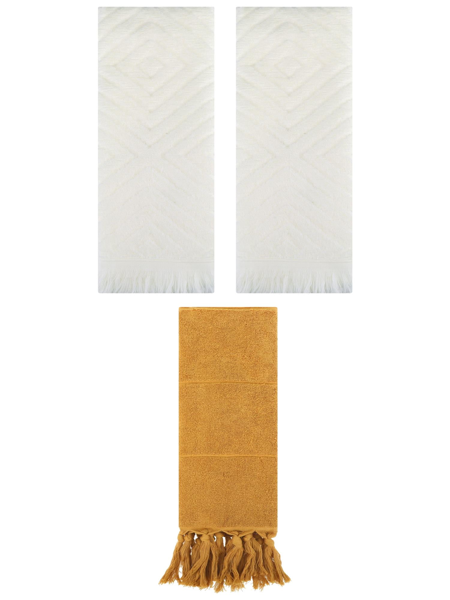Unique Bargains 3 Pack Absorbent Hand Towels with tassel Yellow/Beige 14"x30"/13"x29"