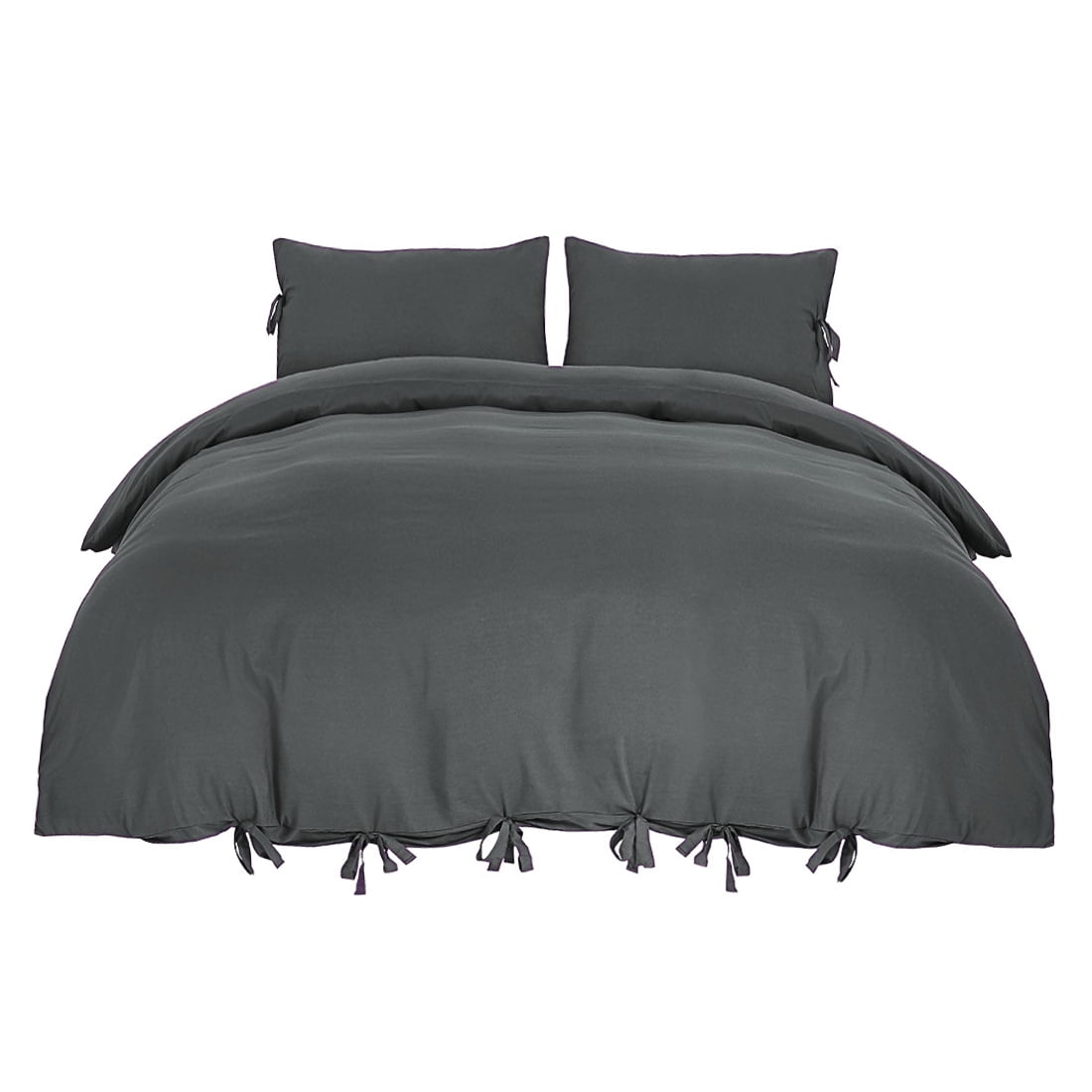 Unique Bargains 3-Pack Bow Tie Duvet Cover Bedding Set Queen Dark Gray