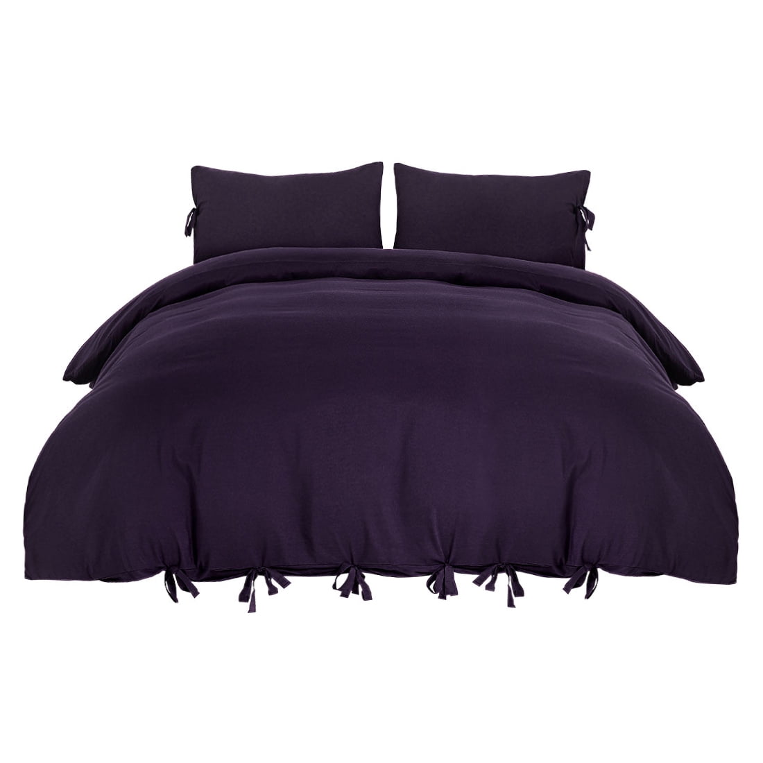 Unique Bargains 3-Pack Bow Tie Duvet Cover Bedding Set Queen Dark Purple