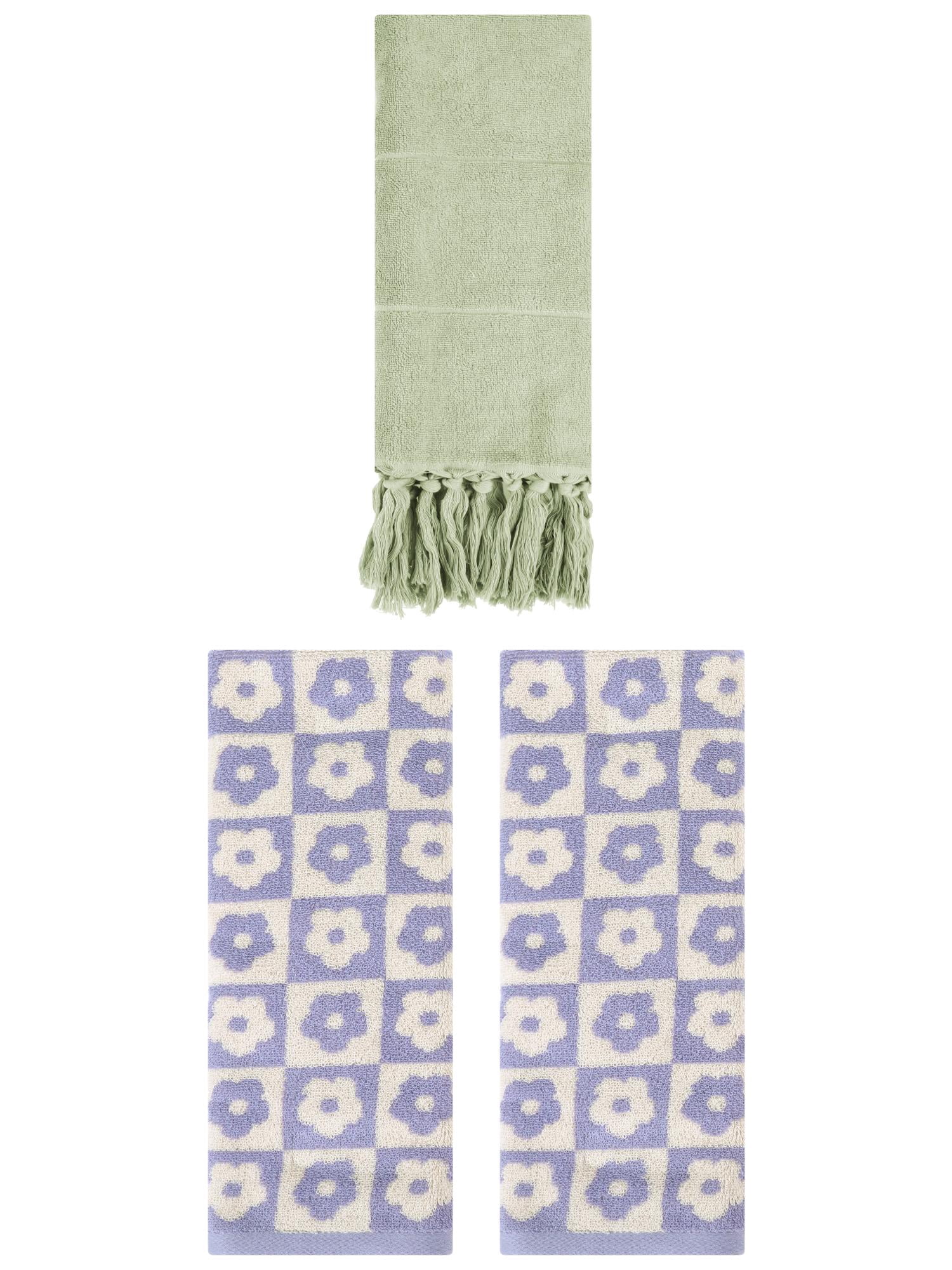 Unique Bargains 3 Pack Cotton Bathroom Hand Towel 14"x30" Green/Purple