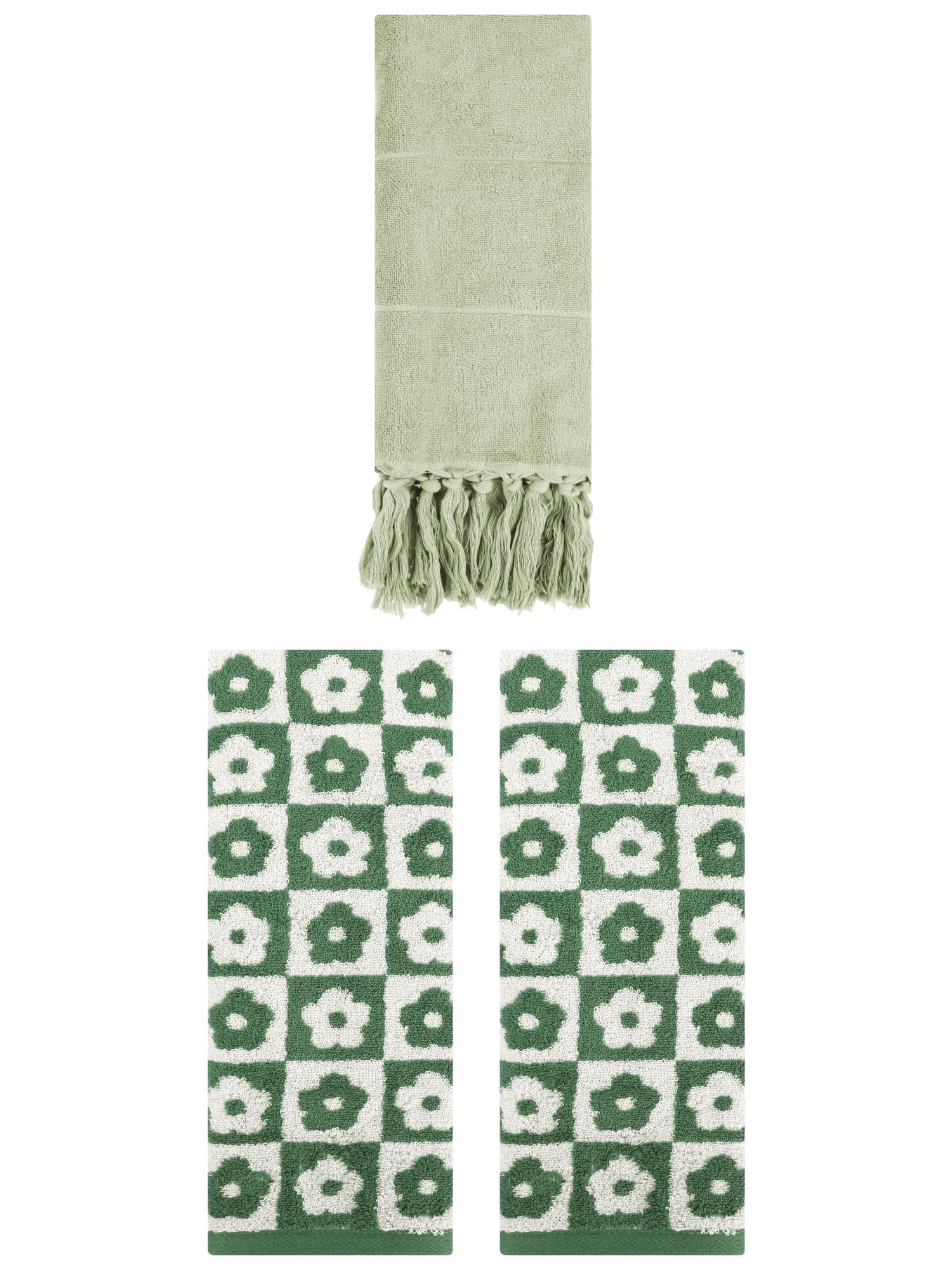 Unique Bargains 3 Pack Cotton Bathroom Hand Towel 14"x30" Green