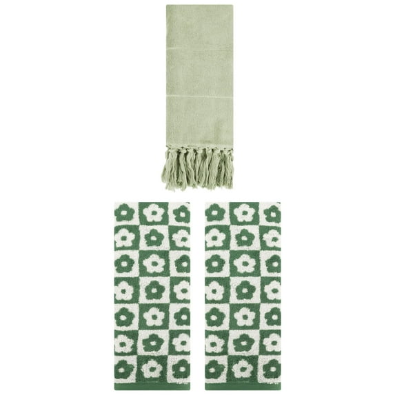 Unique Bargains 3 Pack Cotton Bathroom Hand Towel 14"x30" Green