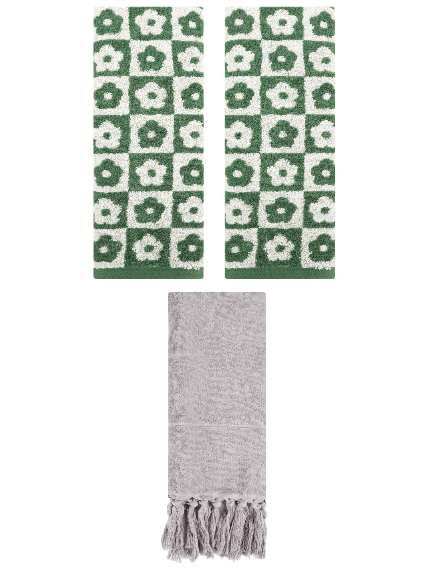 Unique Bargains 3 Pack Cotton Bathroom Hand Towel 14"x30" Grey/Green