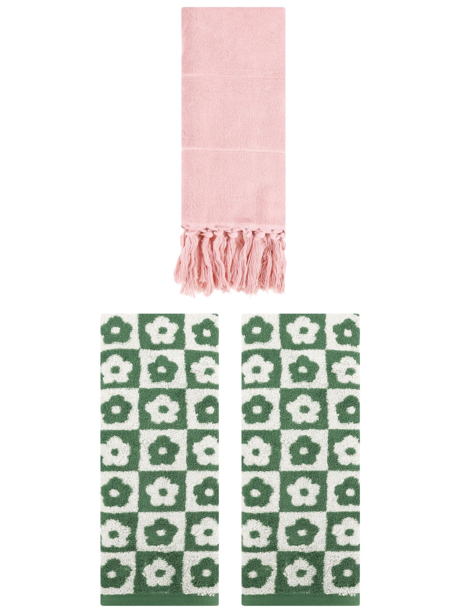 Unique Bargains 3 Pack Cotton Bathroom Hand Towel 14"x30" Pink/Green