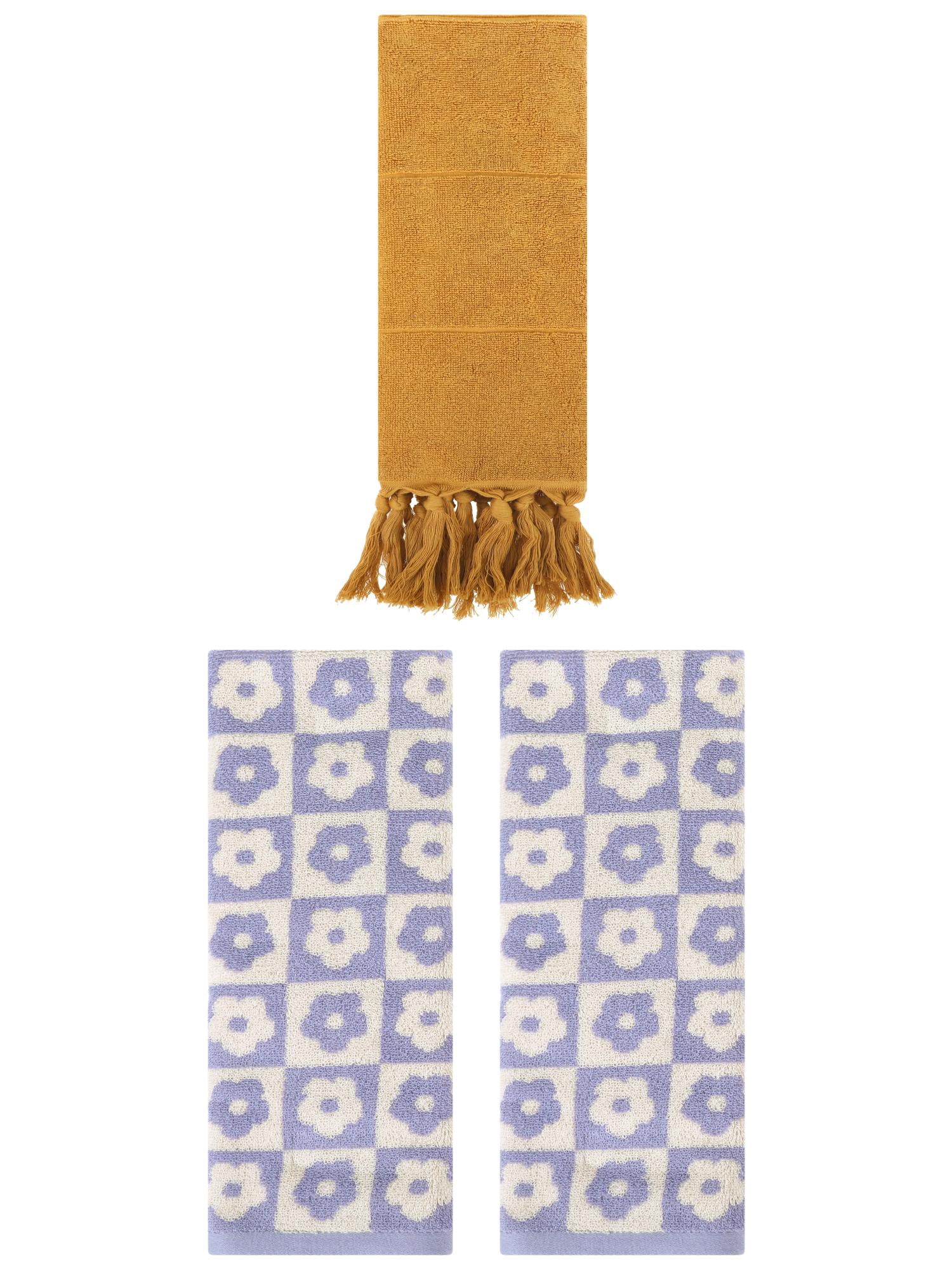 Unique Bargains 3 Pack Cotton Bathroom Hand Towel 14"x30" Yellow/Purple
