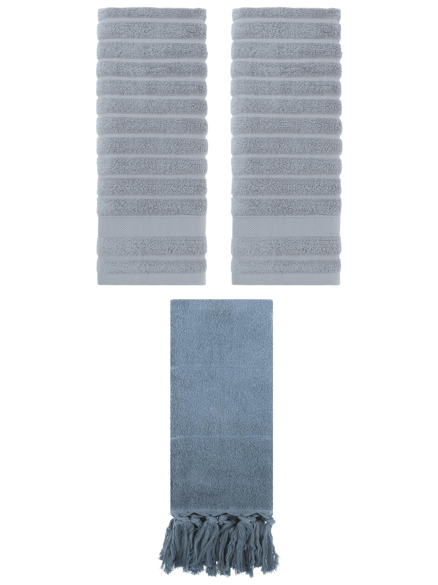 Unique Bargains 3 Pack Cotton Bathroom Hand Towels 14" x 30" Blue/Grey