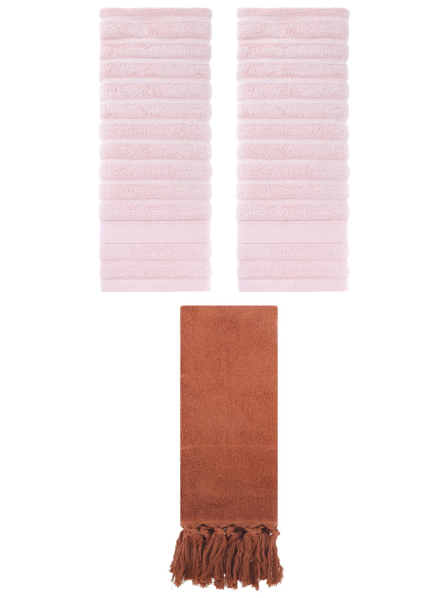 Unique Bargains 3 Pack Cotton Bathroom Hand Towels 14" x 30" Brown/Pink