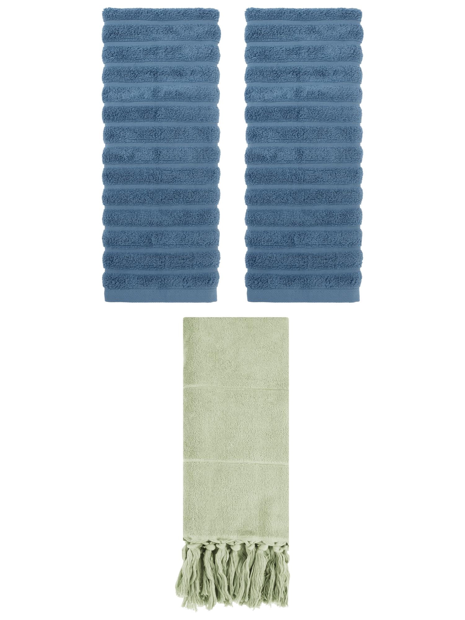 Unique Bargains 3 Pack Cotton Bathroom Hand Towels 14" x 30" Green/Blue