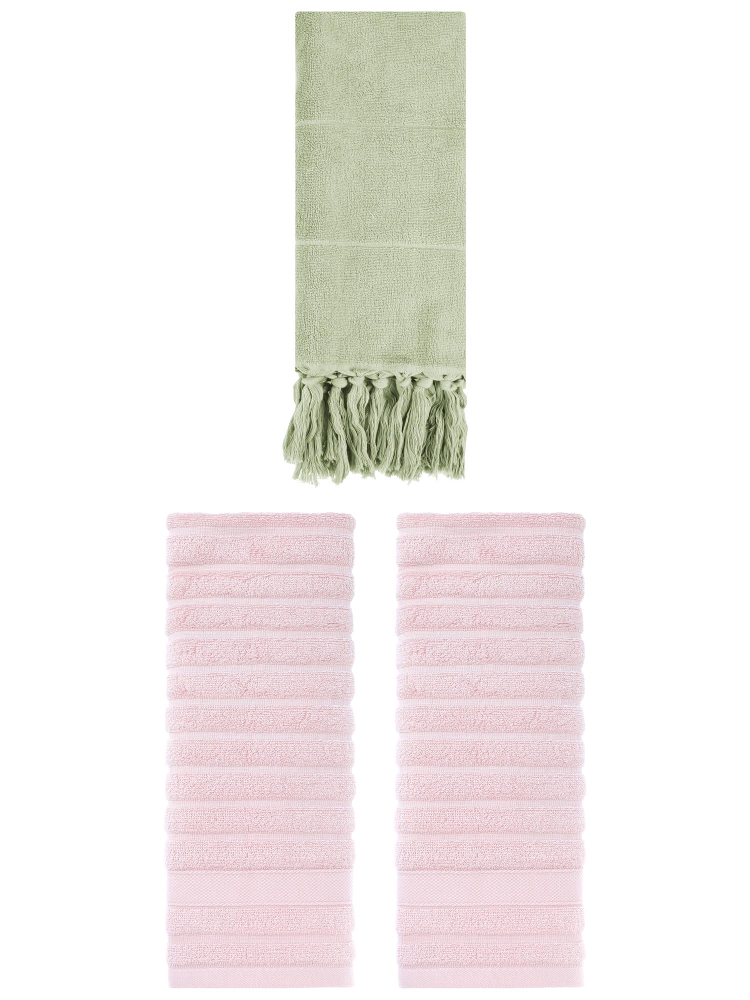 Unique Bargains 3 Pack Cotton Bathroom Hand Towels 14" x 30" Green/Pink
