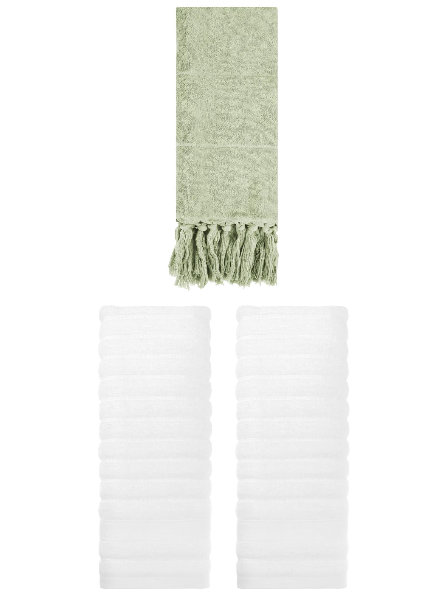 Unique Bargains 3 Pack Cotton Bathroom Hand Towels 14" x 30" Green/White