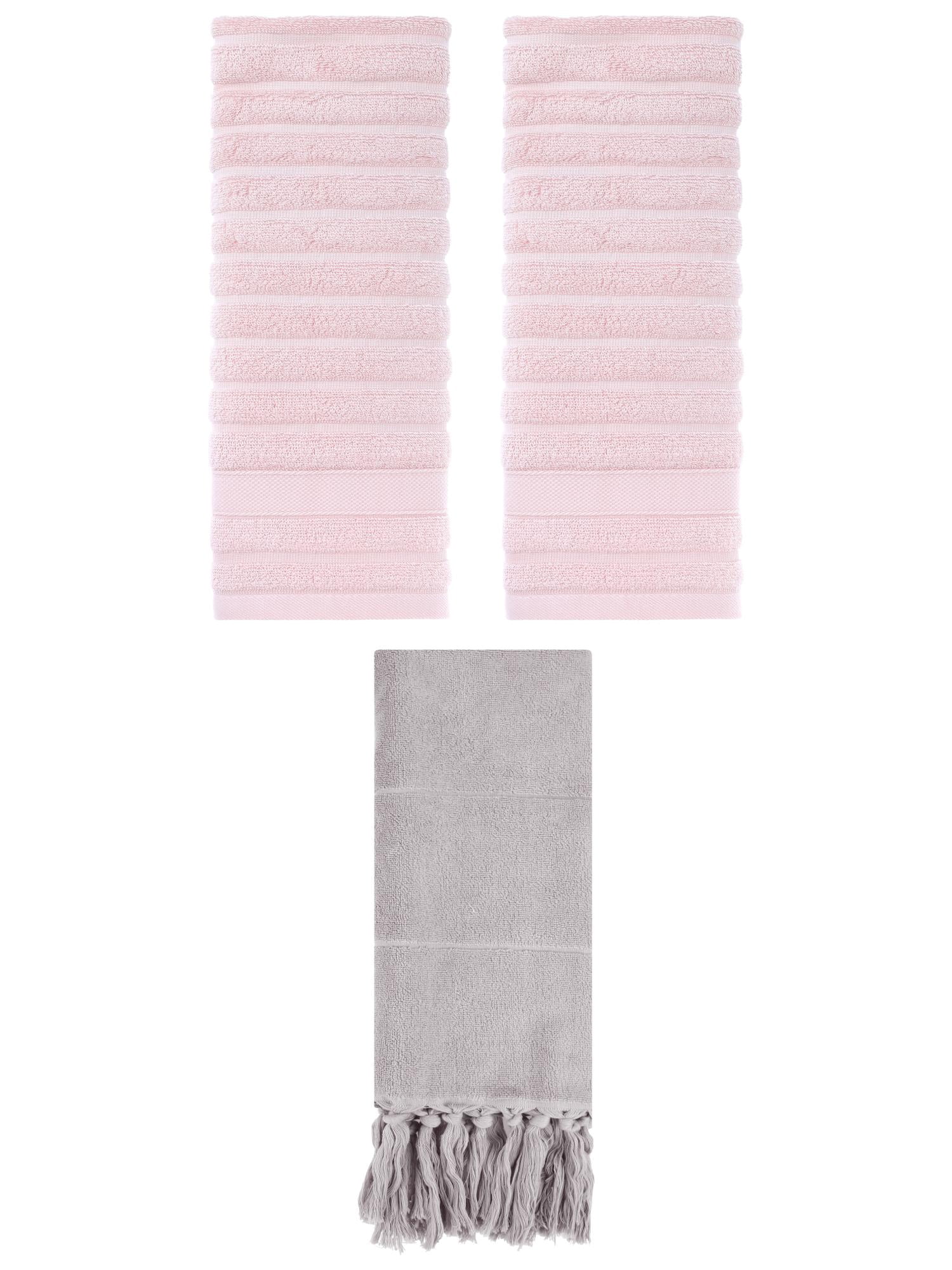 Unique Bargains 3 Pack Cotton Bathroom Hand Towels 14" x 30" Grey/Pink
