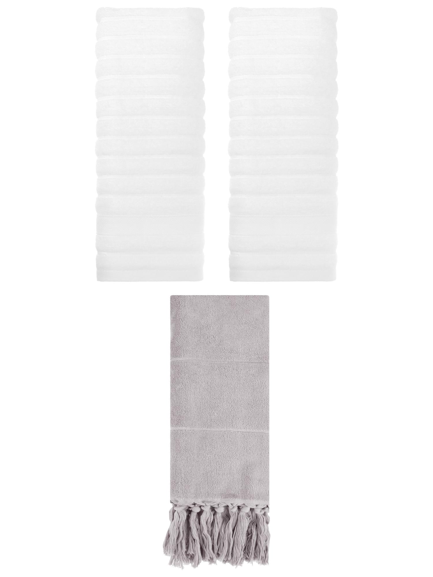 Unique Bargains 3 Pack Cotton Bathroom Hand Towels 14" x 30" Grey/White
