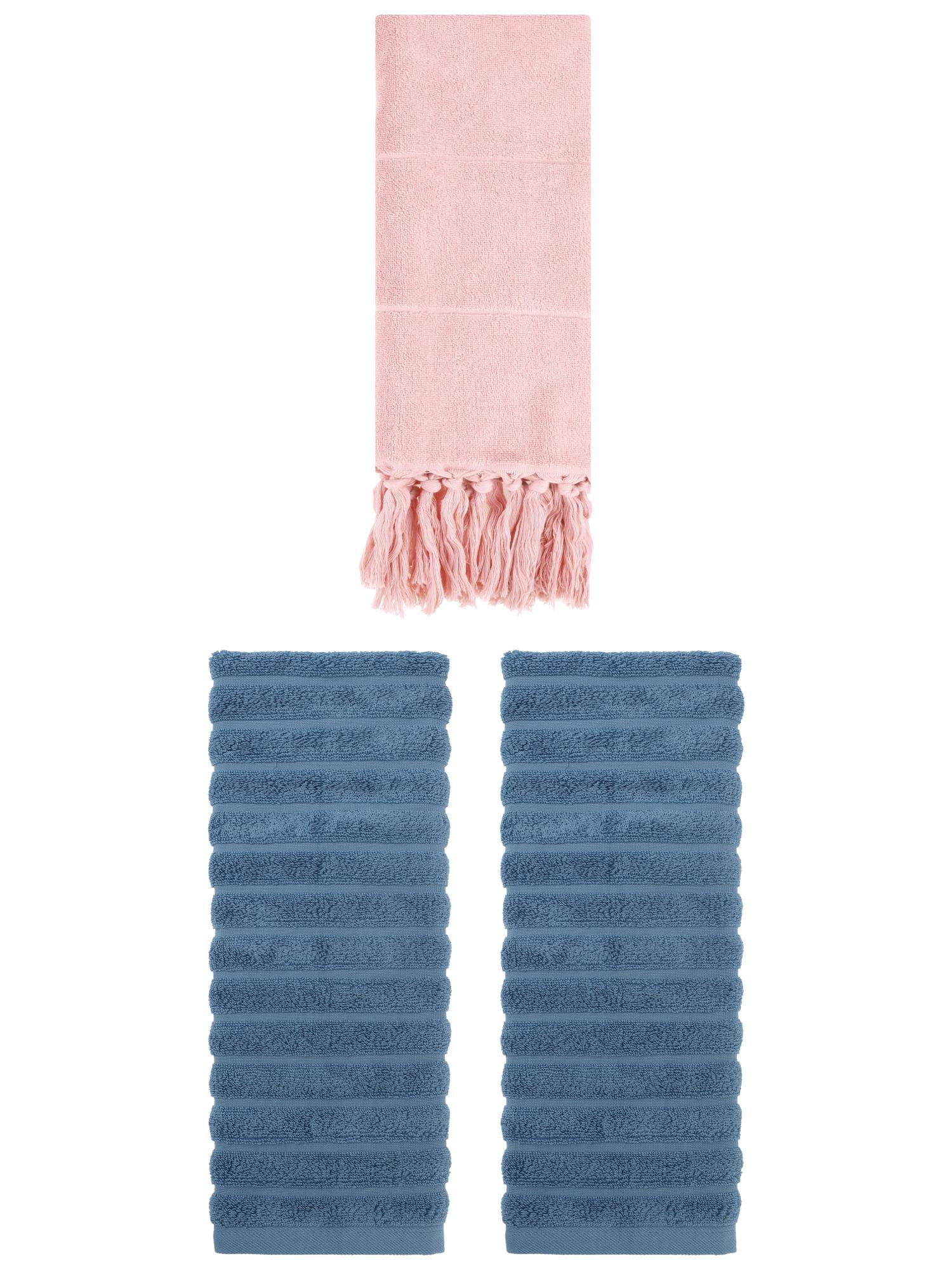 Unique Bargains 3 Pack Cotton Bathroom Hand Towels 14" x 30" Pink/Blue