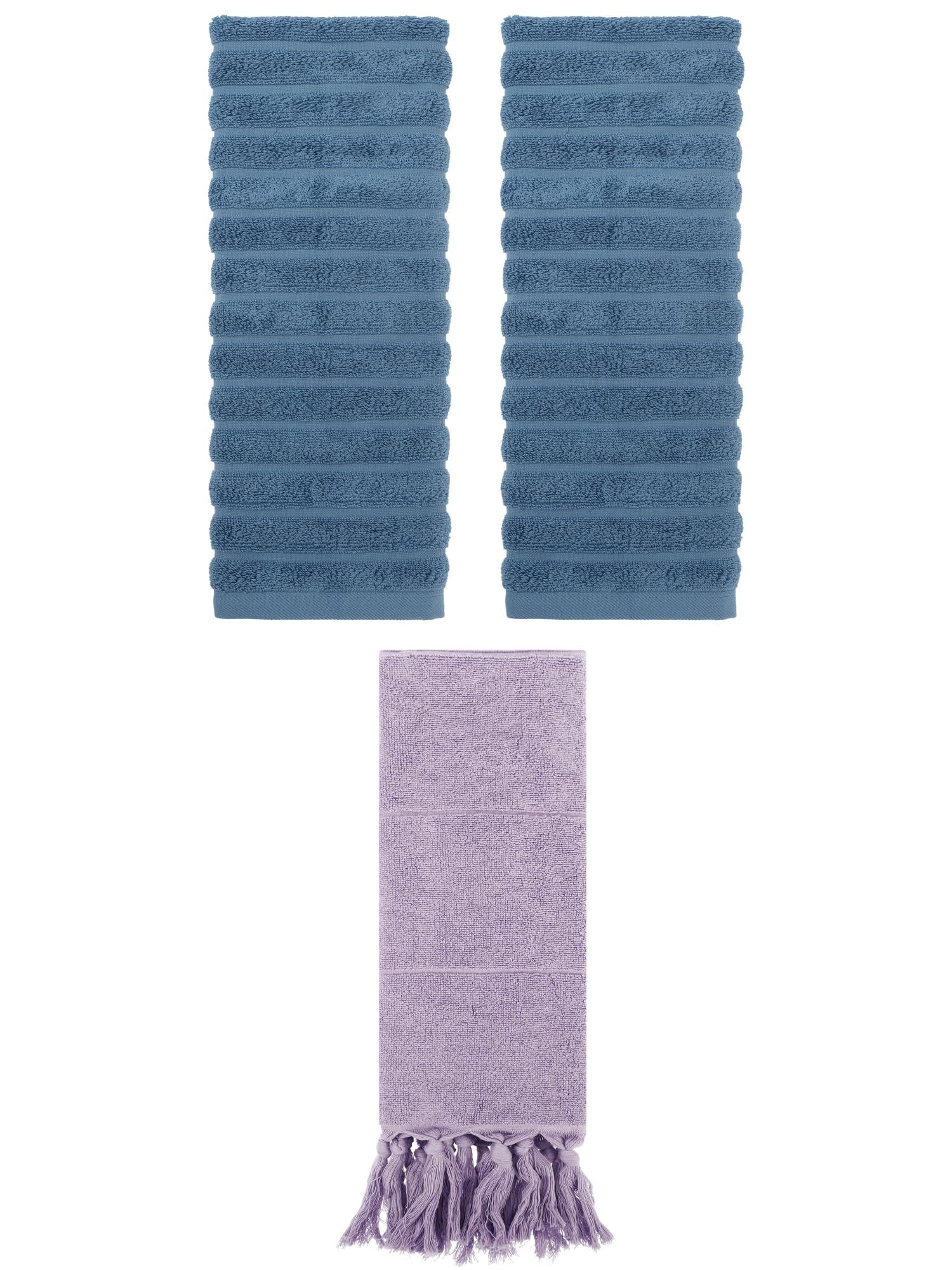 Unique Bargains 3 Pack Cotton Bathroom Hand Towels 14" x 30" Purple/Blue