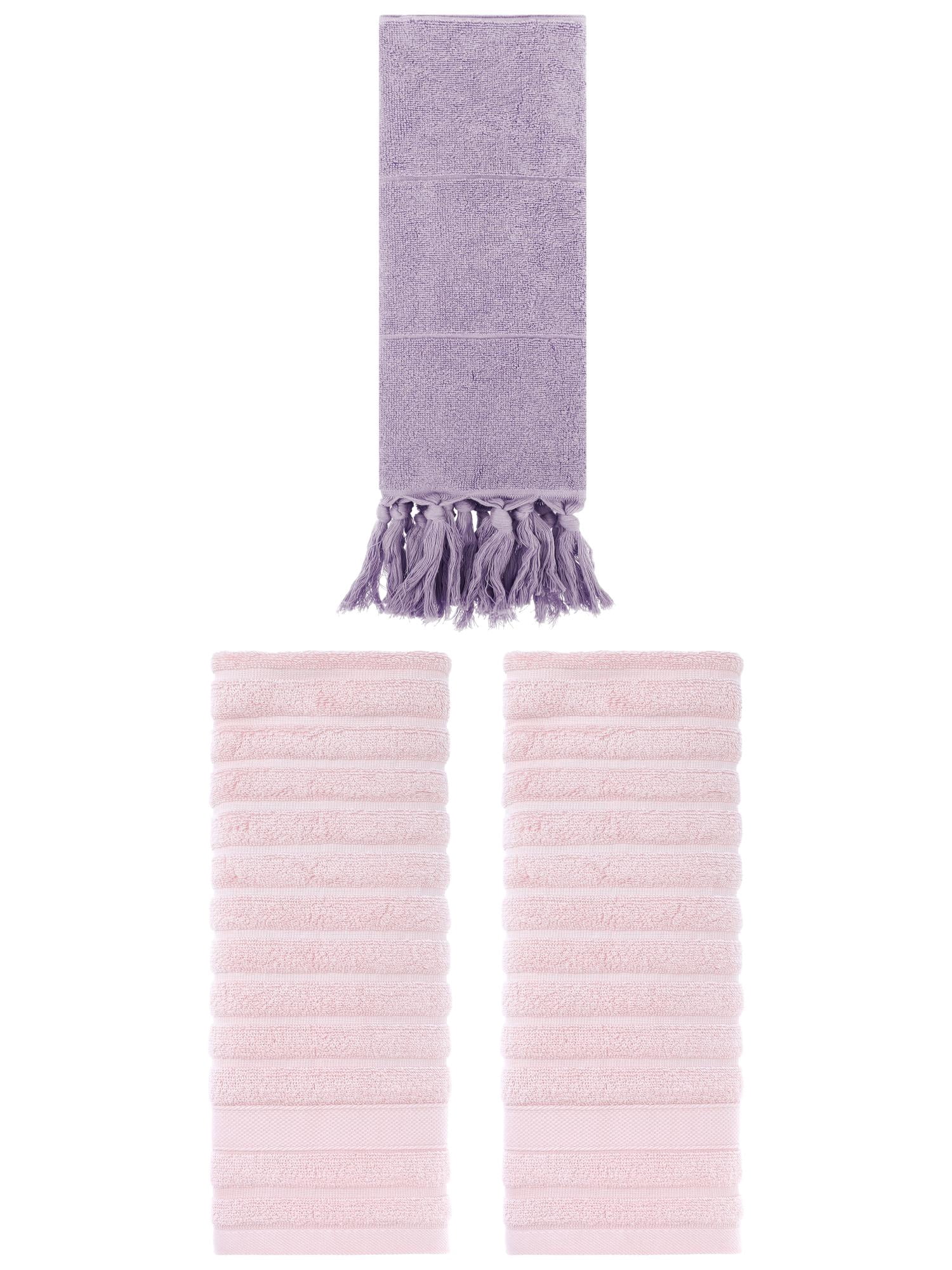Unique Bargains 3 Pack Cotton Bathroom Hand Towels 14" x 30" Purple/Pink