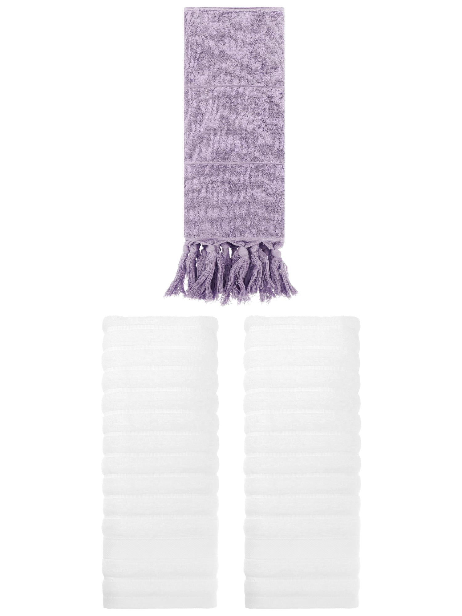Unique Bargains 3 Pack Cotton Bathroom Hand Towels 14" x 30" Purple/White
