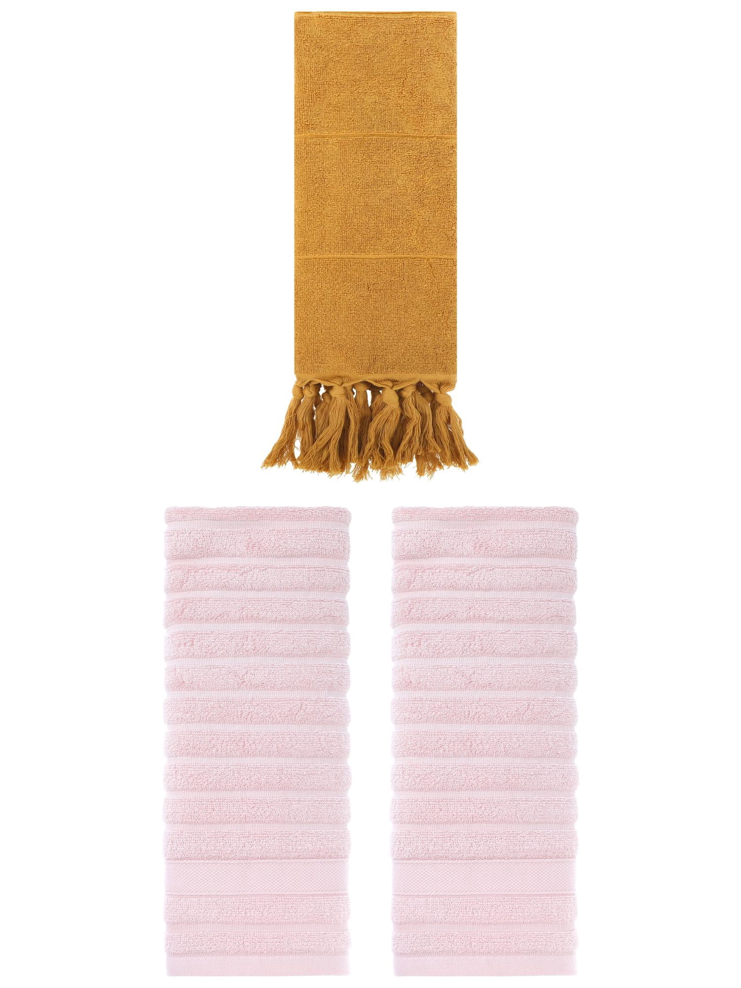 Unique Bargains 3 Pack Cotton Bathroom Hand Towels 14" x 30" Yellow/Pink