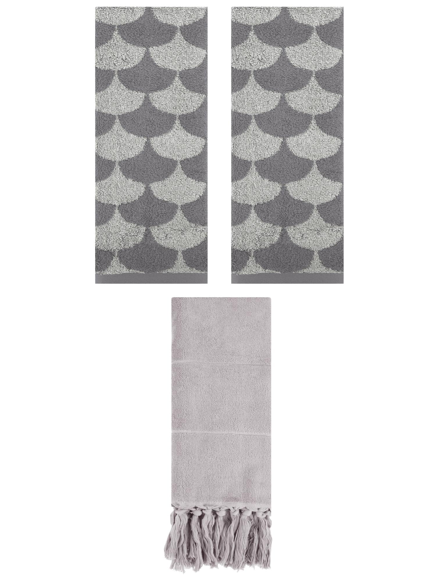 Unique Bargains 3 Pack Cotton Geometric Solid Hand Towel Grey 14"x30"/13"x29"