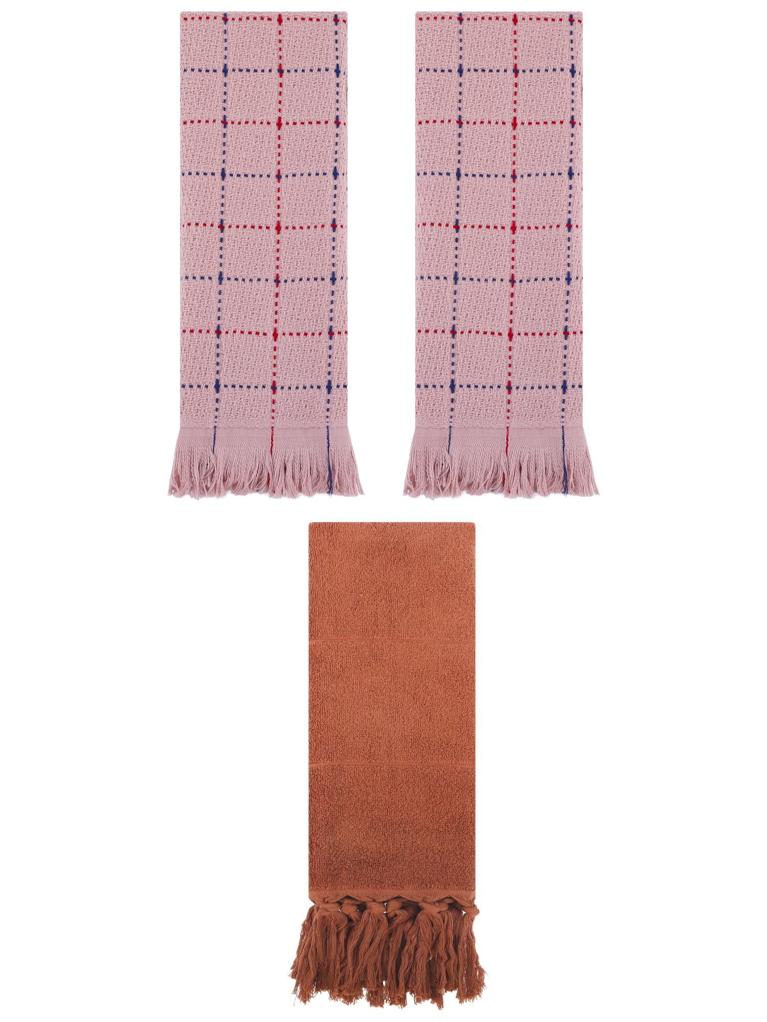 Unique Bargains 3 Pack Cotton Soft Turkish Bath Towel Brown/Pink 14"x30"/13"x29"