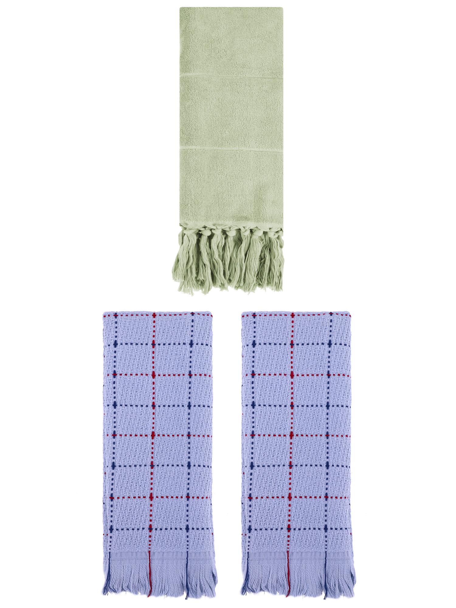 Unique Bargains 3 Pack Cotton Soft Turkish Bath Towel Green/Blue 14"x30"/13"x29"
