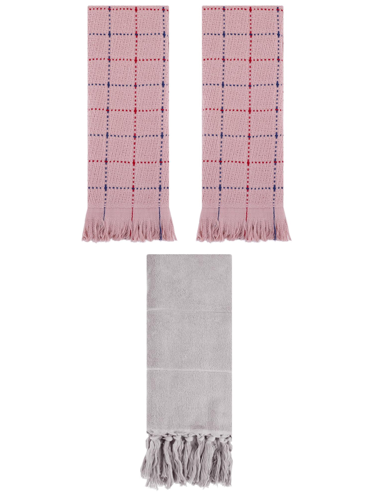 Unique Bargains 3 Pack Cotton Soft Turkish Bath Towel Grey/Pink 14"x30"/13"x29"