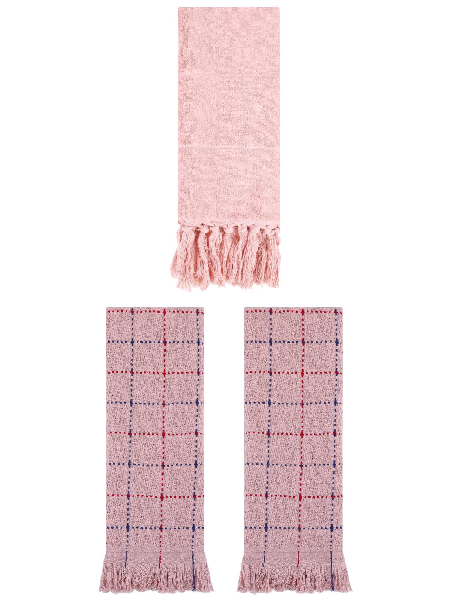 Unique Bargains 3 Pack Cotton Soft Turkish Bath Towel Pink 14"x30"/13"x29"