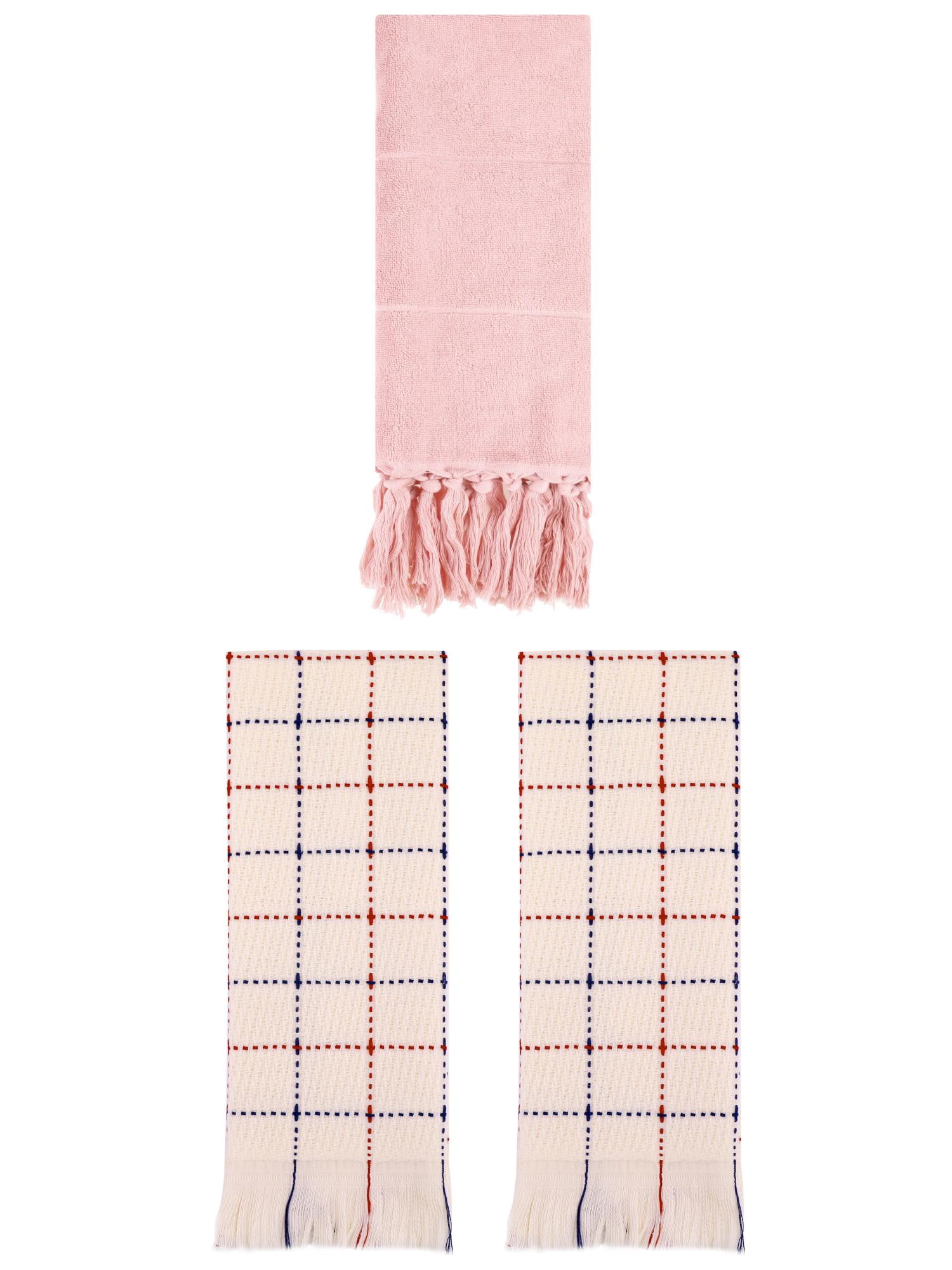 Unique Bargains 3 Pack Cotton Soft Turkish Bath Towel Pink/Beige 14"x30"/13"x29"