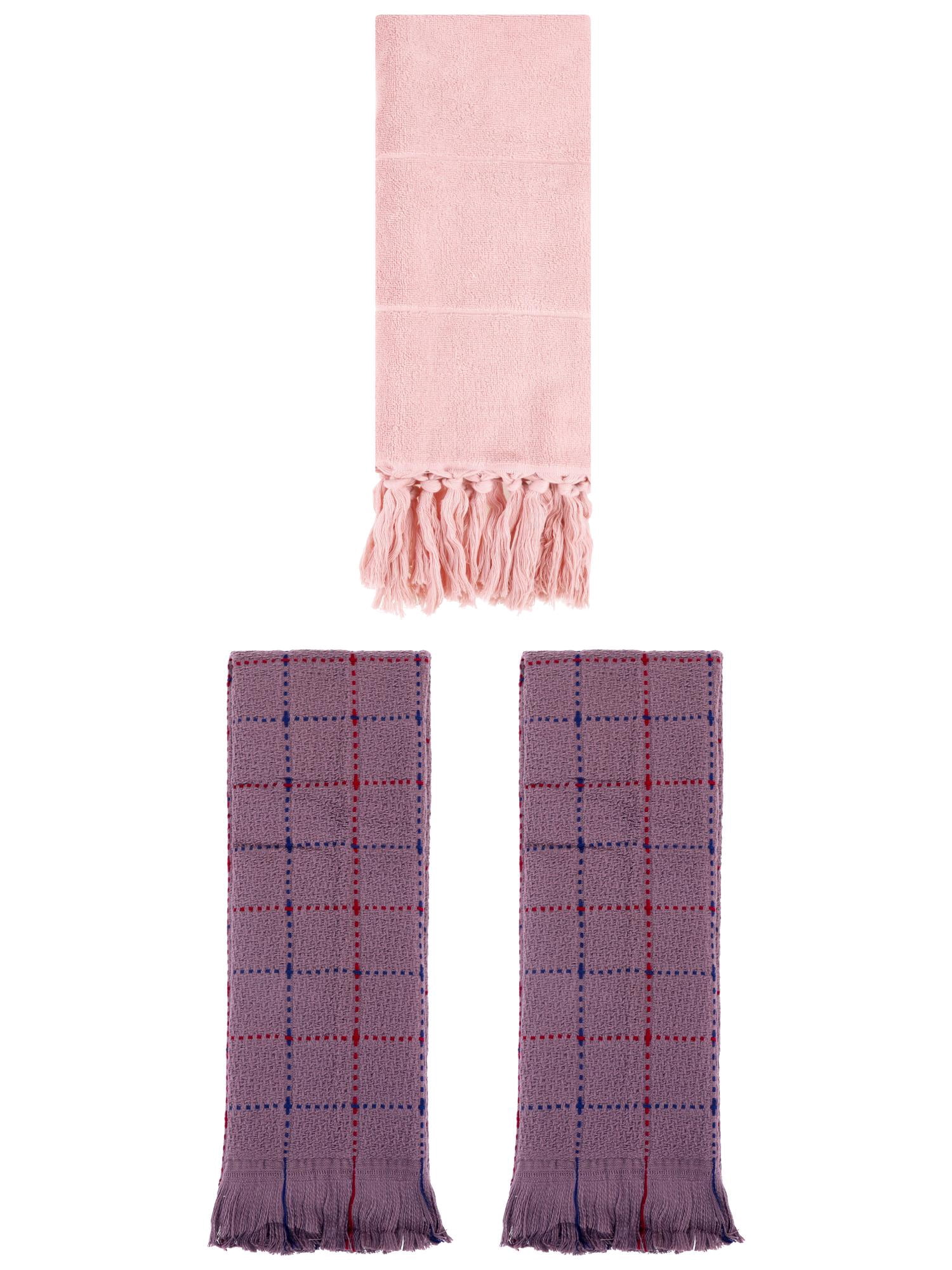 Unique Bargains 3 Pack Cotton Soft Turkish Bath Towel Pink/Brown 14"x30"/13"x29"