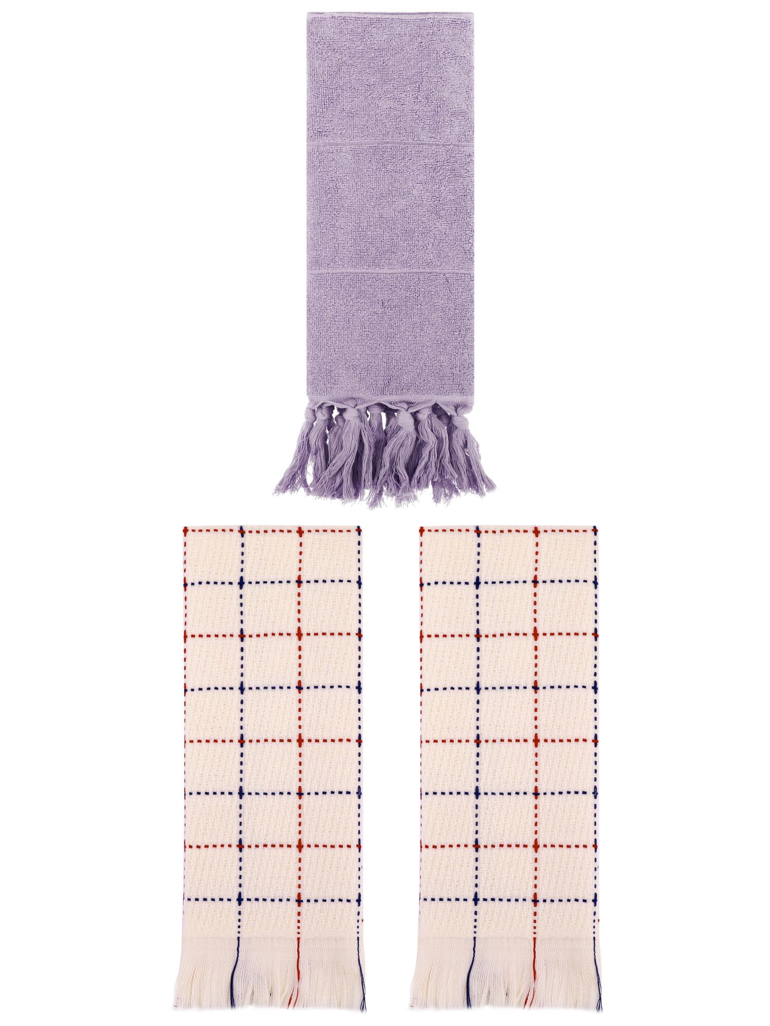 Unique Bargains 3 Pack Cotton Soft Turkish Bath Towel Purple/Beige 14"x30"/13"x29"